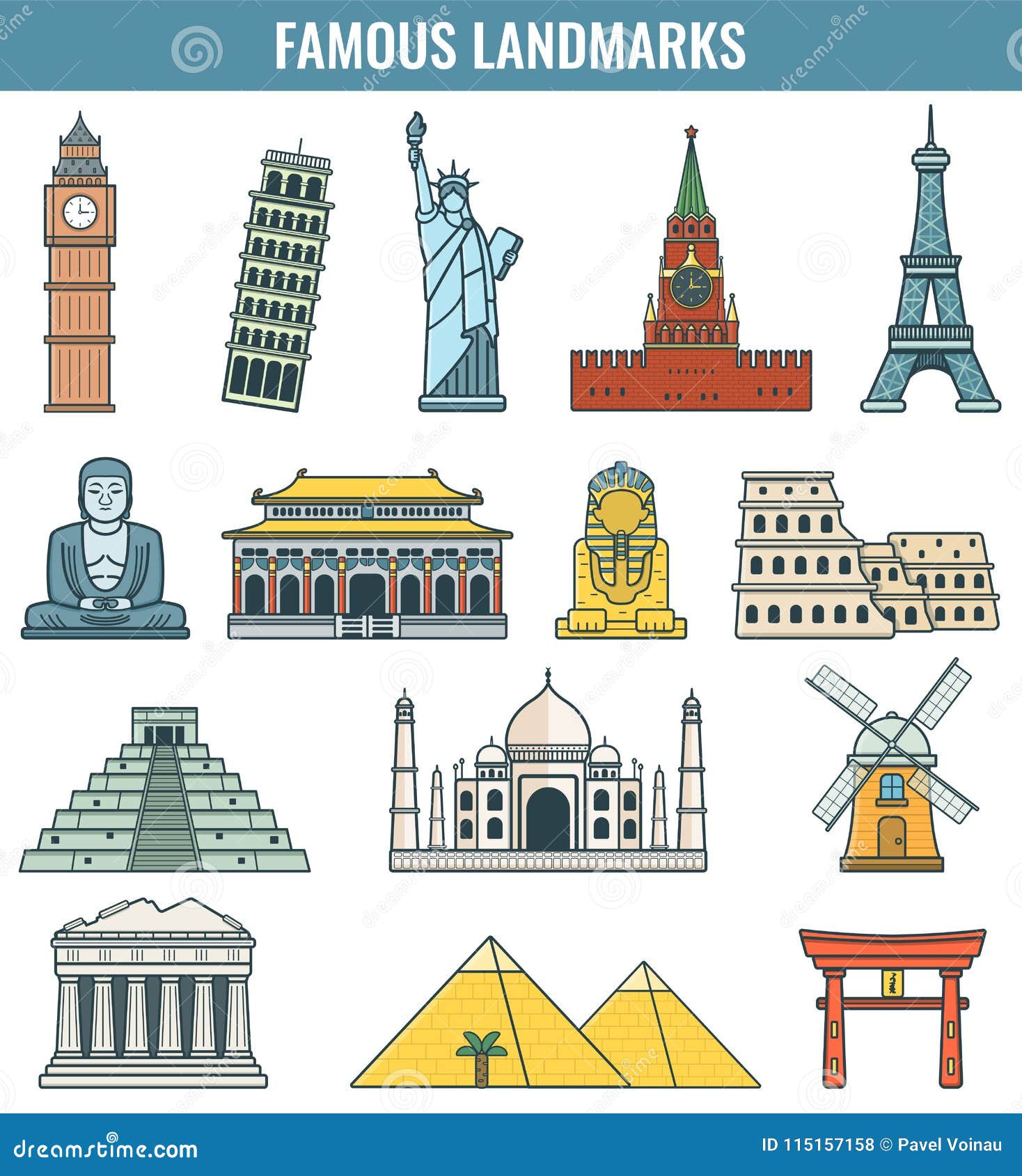 Famous World Landmarks. Travel and Tourism Concept Stock Vector ...