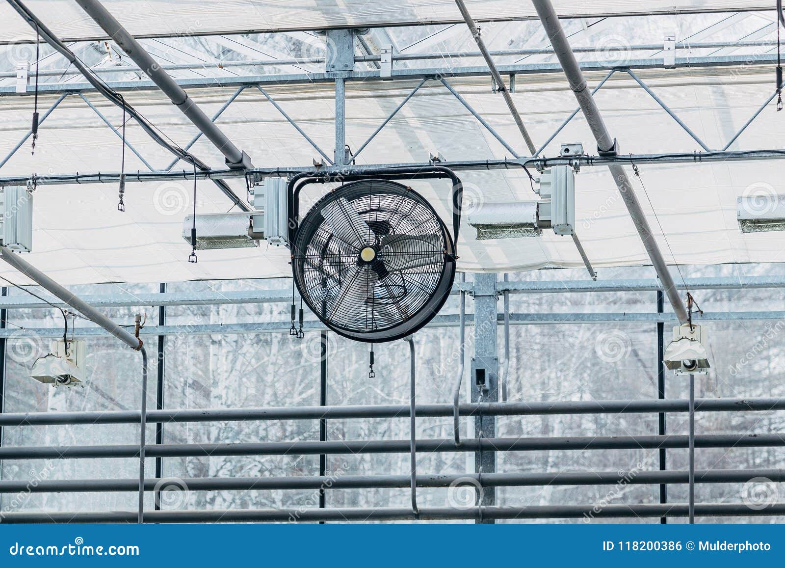 Fan in modern agricultural greenhouse.