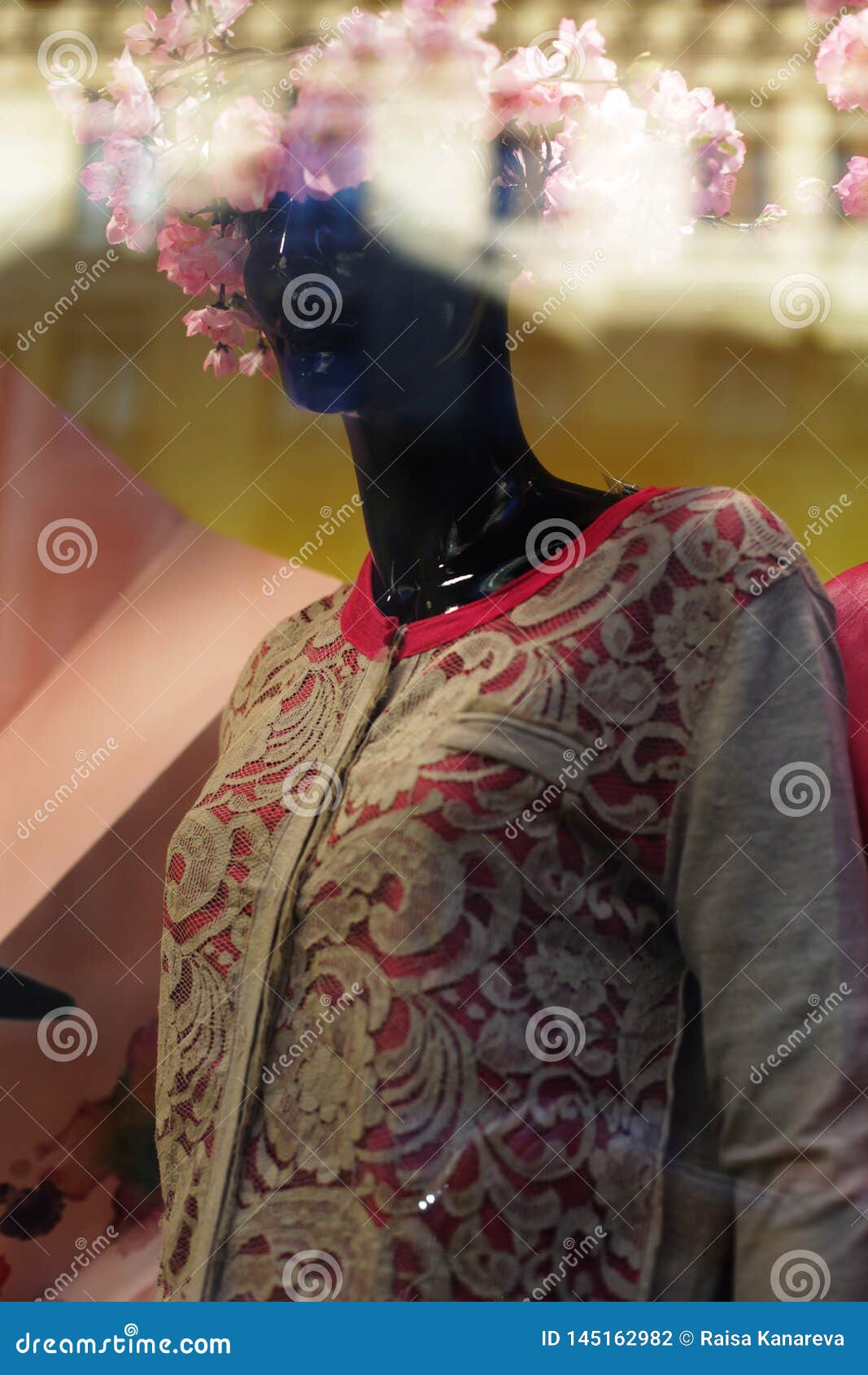 Fancy Clothing on Mannequins in Window Stock Photo - Image of sale ...