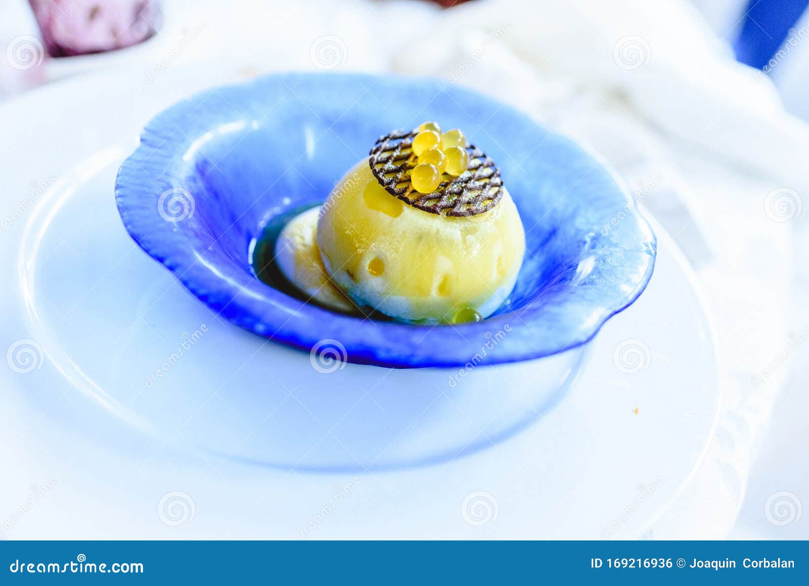 Fancy Dessert Ice Cream with Chocolate and Candy Balls in an Elegant Event Stock Photo Image