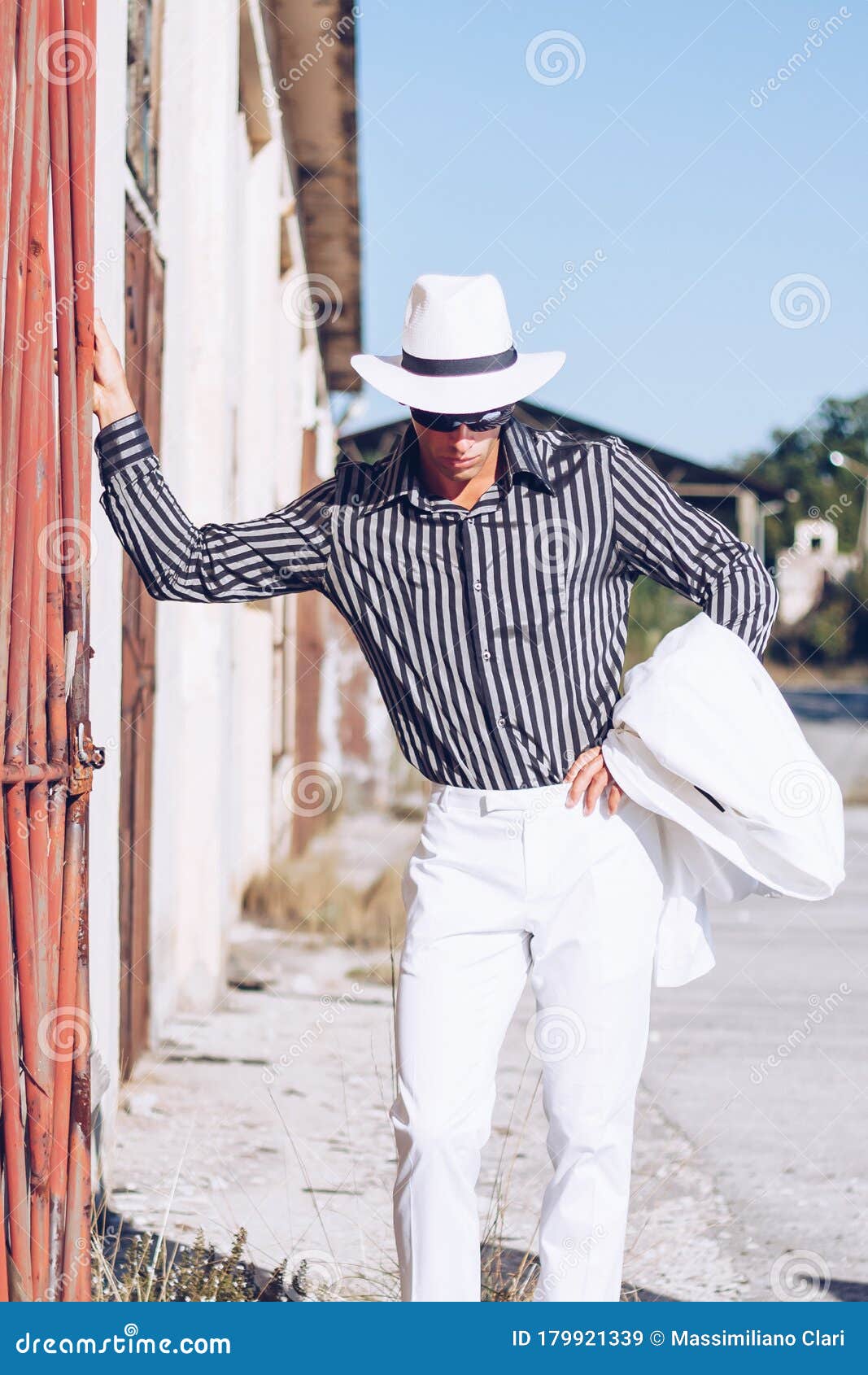Fancy Fashionable Man with Black Sunglasses , White Hat and White ...