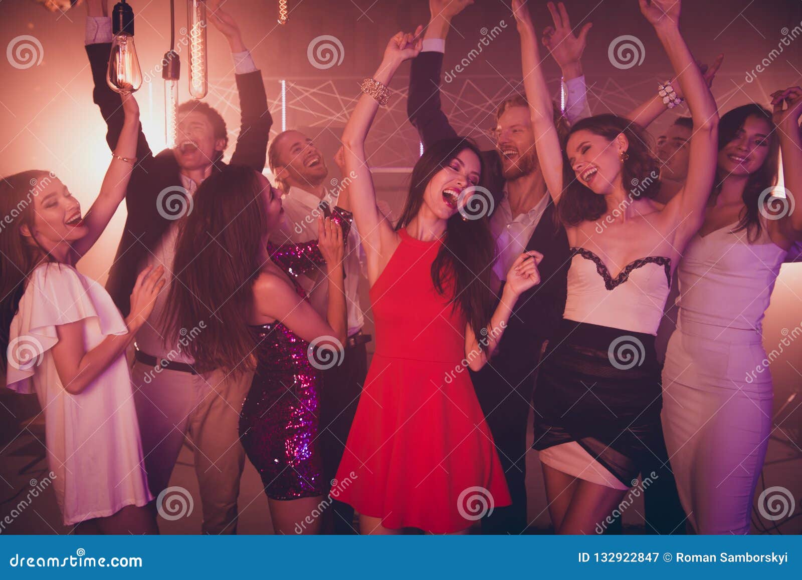 Fancy Luxury Drunk People Dancing In Party Club With Neon Light Stock Image Image Of