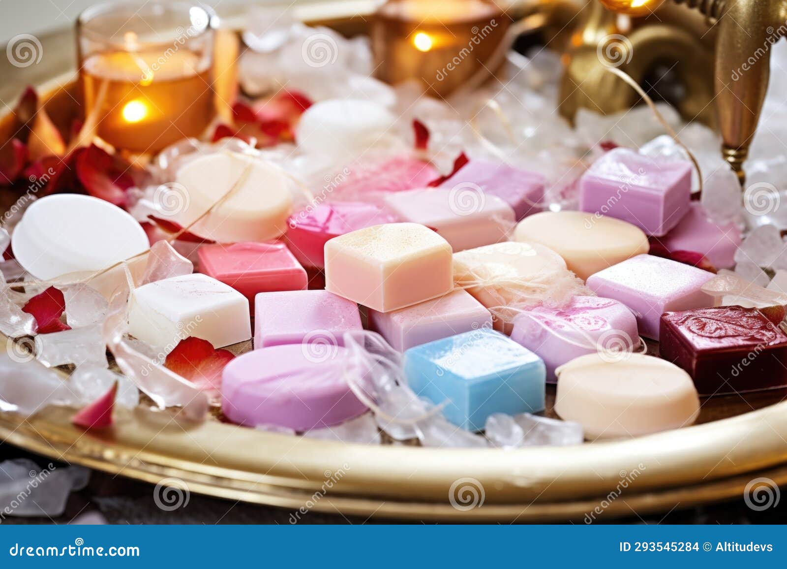 Fancy Soap Bars Arranged Around a Drawn Bubble Bath Stock Photo Image