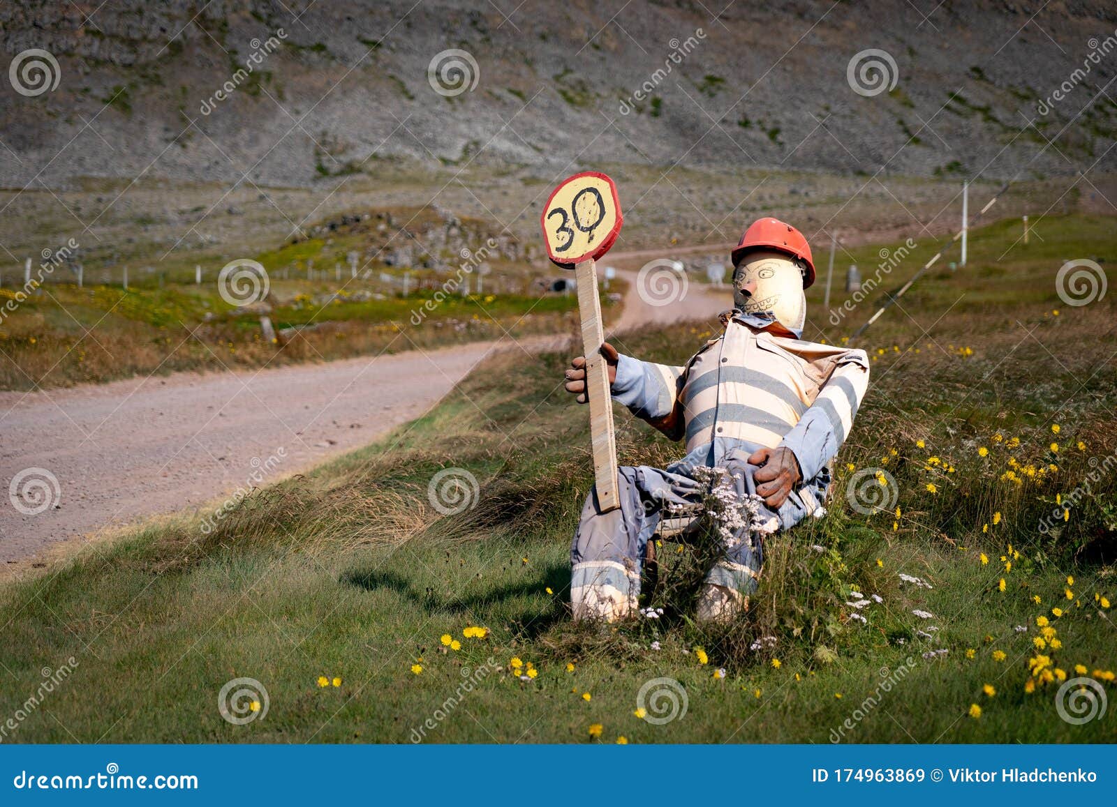 fanny traffic controller made as a doll along the road in iceland
