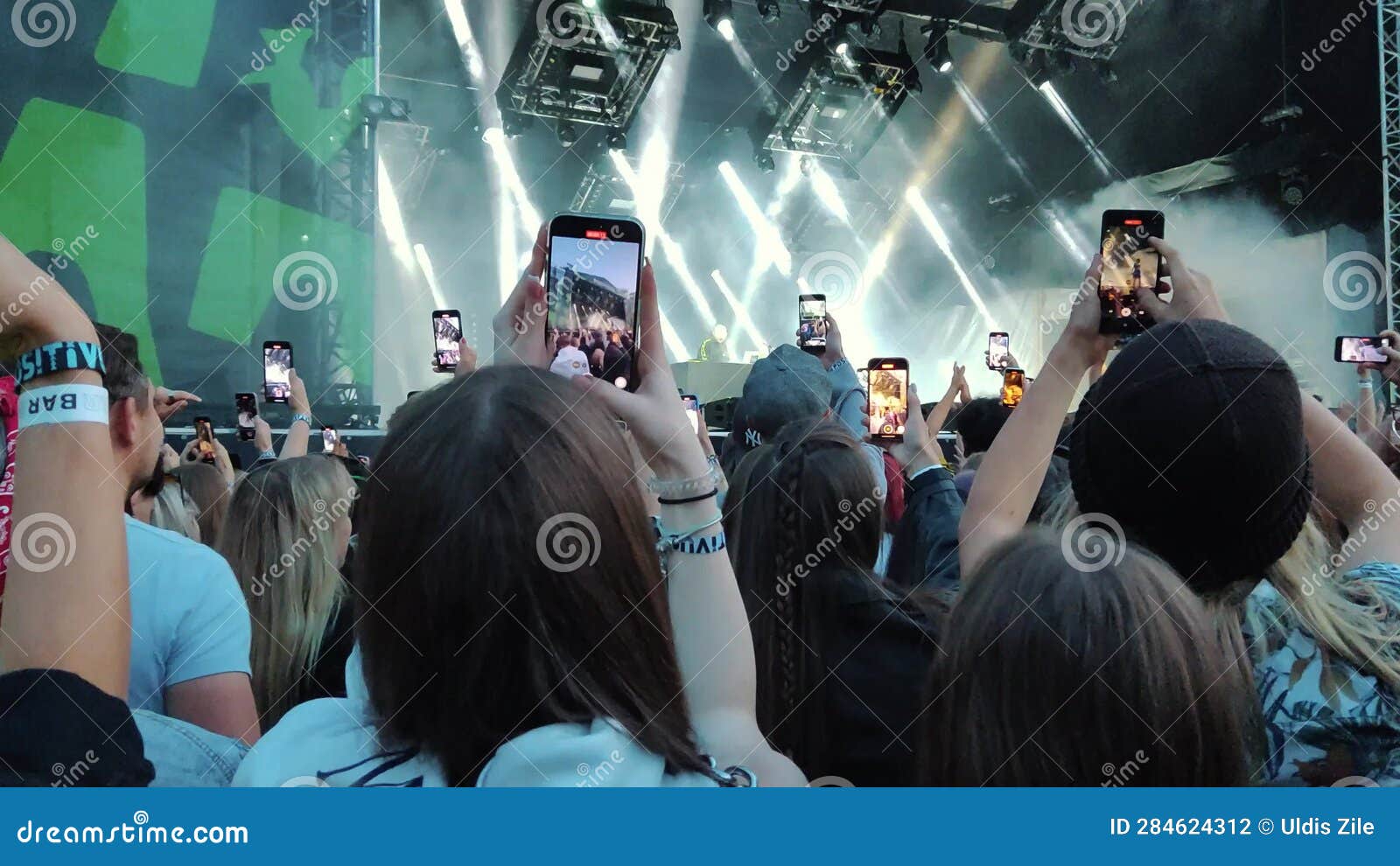 Fans Dancing Mosh Pit and Raising Their Hands at a Concert or Festival ...