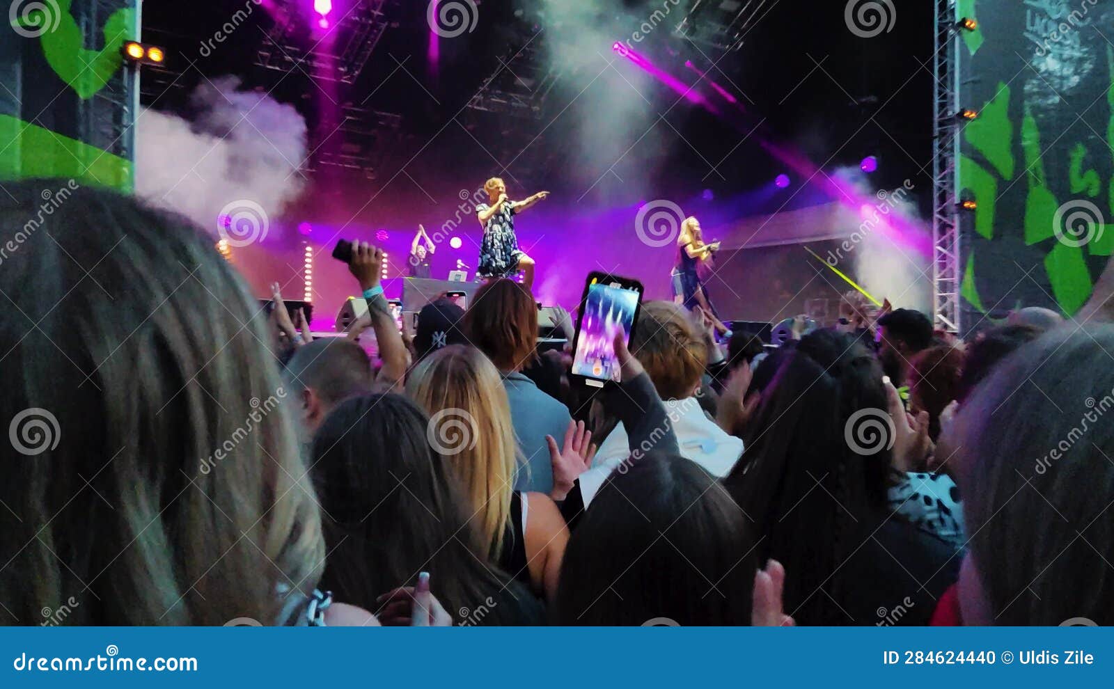 Fans Dancing Mosh Pit and Raising Their Hands at a Concert or Festival ...