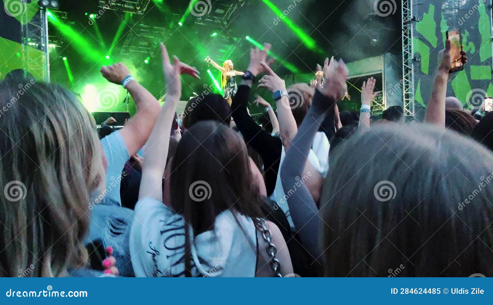 Fans Dancing Mosh Pit and Raising Their Hands at a Concert or Festival ...