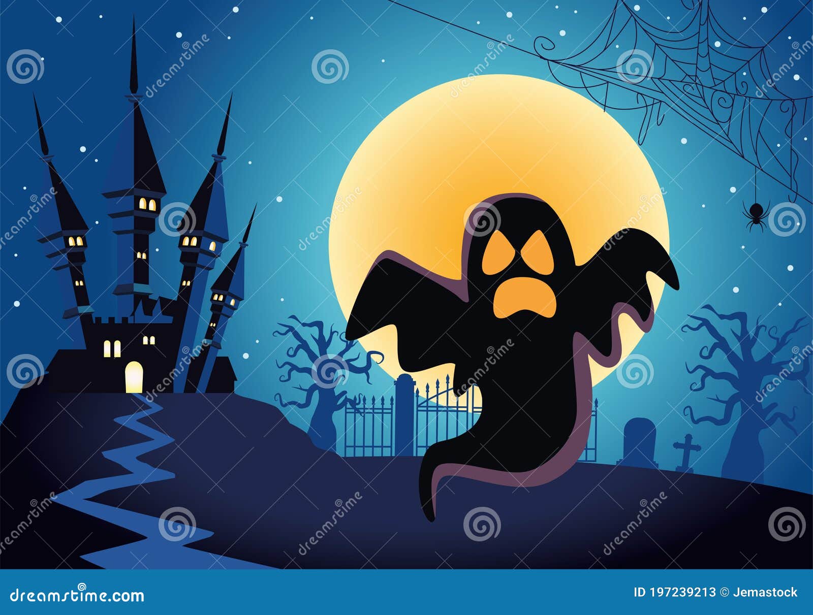 Fantasma De Halloween Flotando Con Un Castillo Embrujado Ilustración del  Vector - Ilustración de icono, fantasma: 197239213