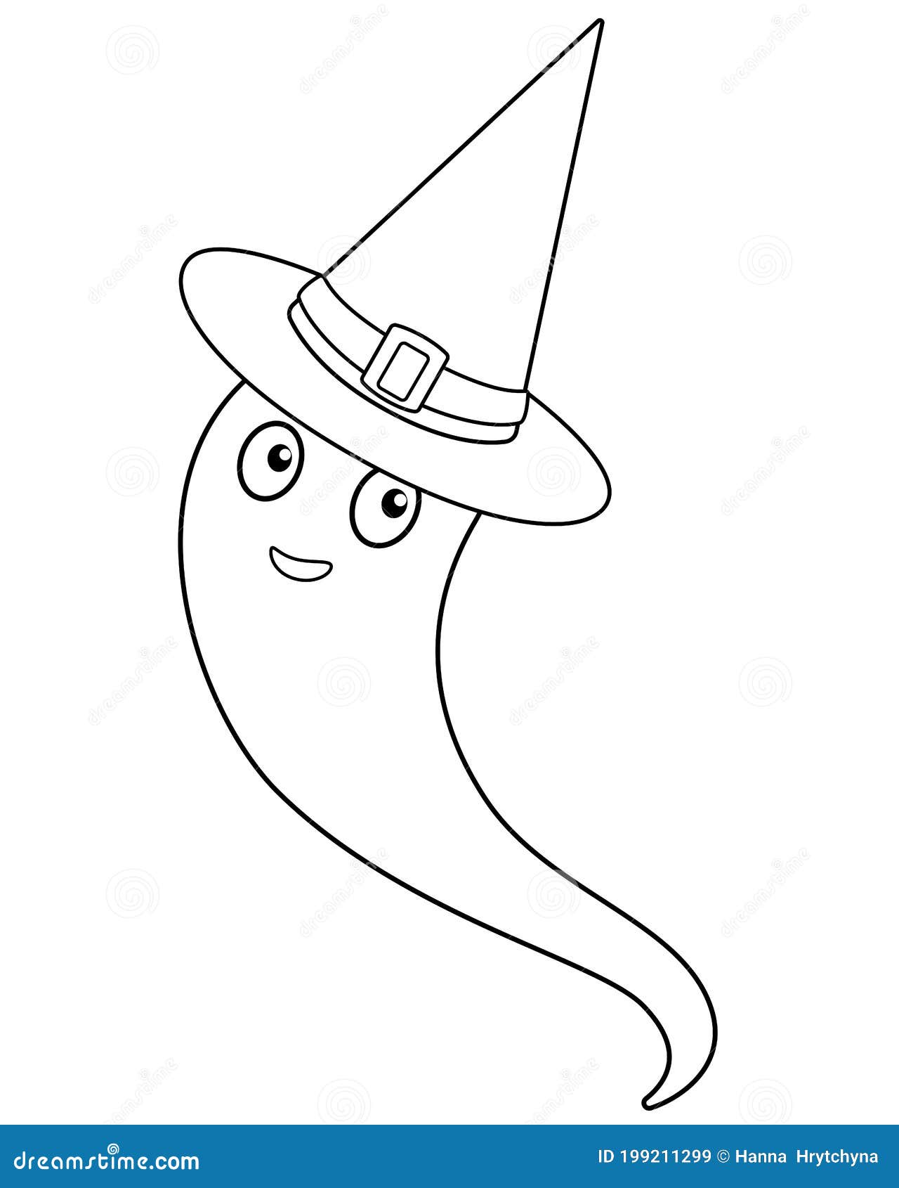 Fantasma En Sombrero De Bruja - Ilustración Lineal Vectorial Para Colorear  Imagen De Halloween Con Un Esquema Fantasma Ilustración del Vector -  Ilustración de magia, cara: 199211299