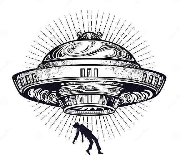 Fantastic Alien Spaceship. UFO Abduction of a Human with Flying Saucer ...