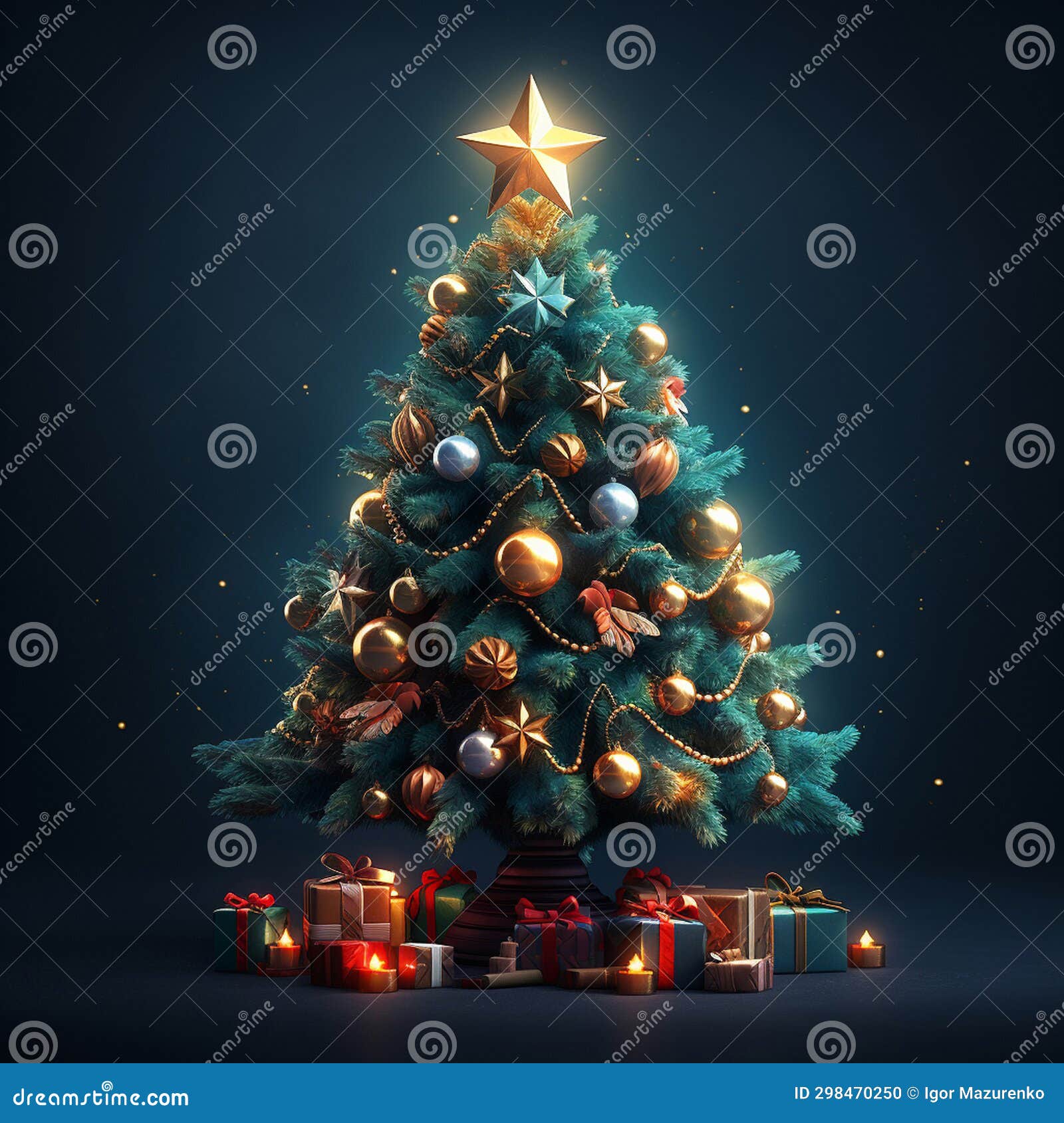 Fantastic Christmas Tree on a Dark Background. Stock Illustration