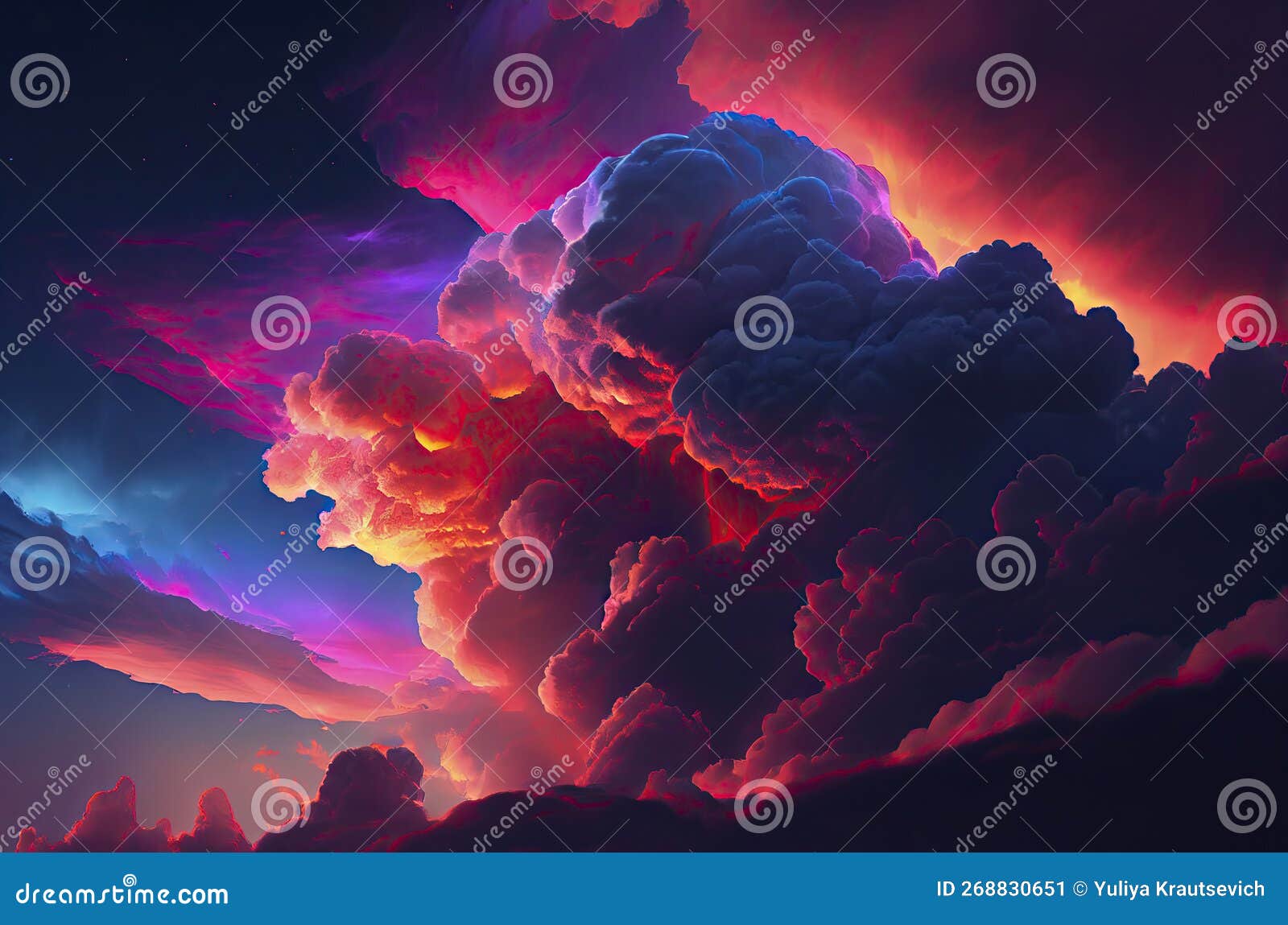 Fantastic Clouds, Neon Colors, Magic Lights in the Sky. Generative AI