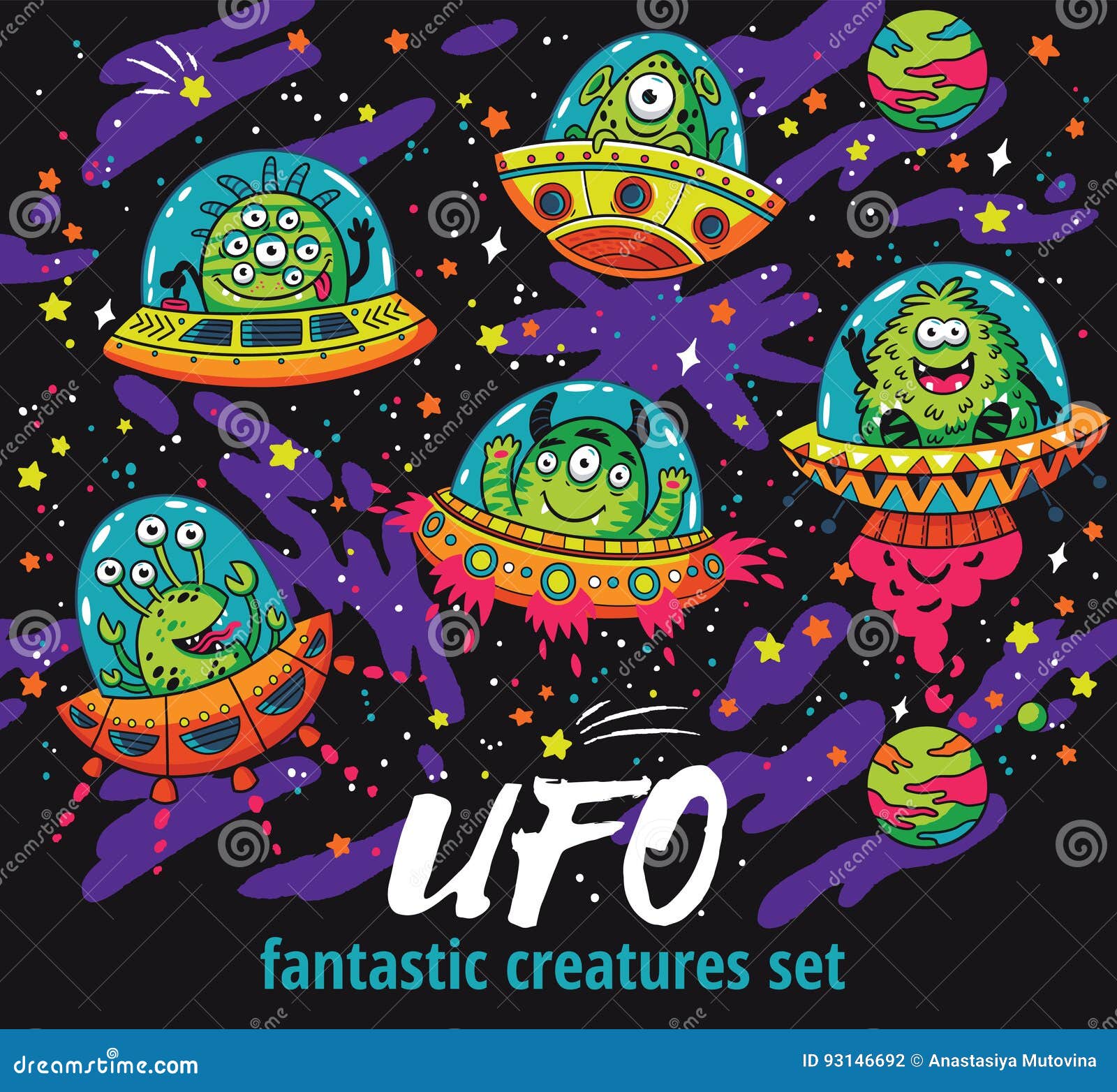 fantastic creatures set in the galaxy. funny monsters background