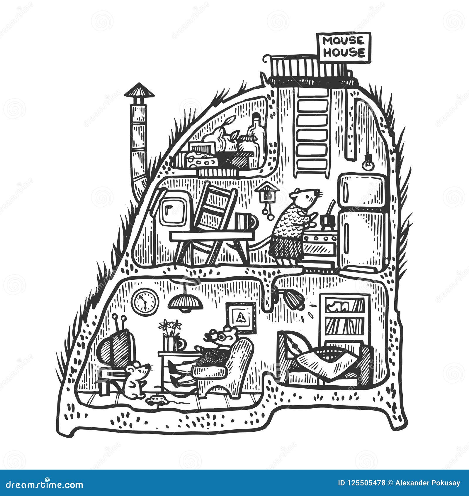 Download Fantastic Fabulous Mouse House Engraving Vector Stock ...