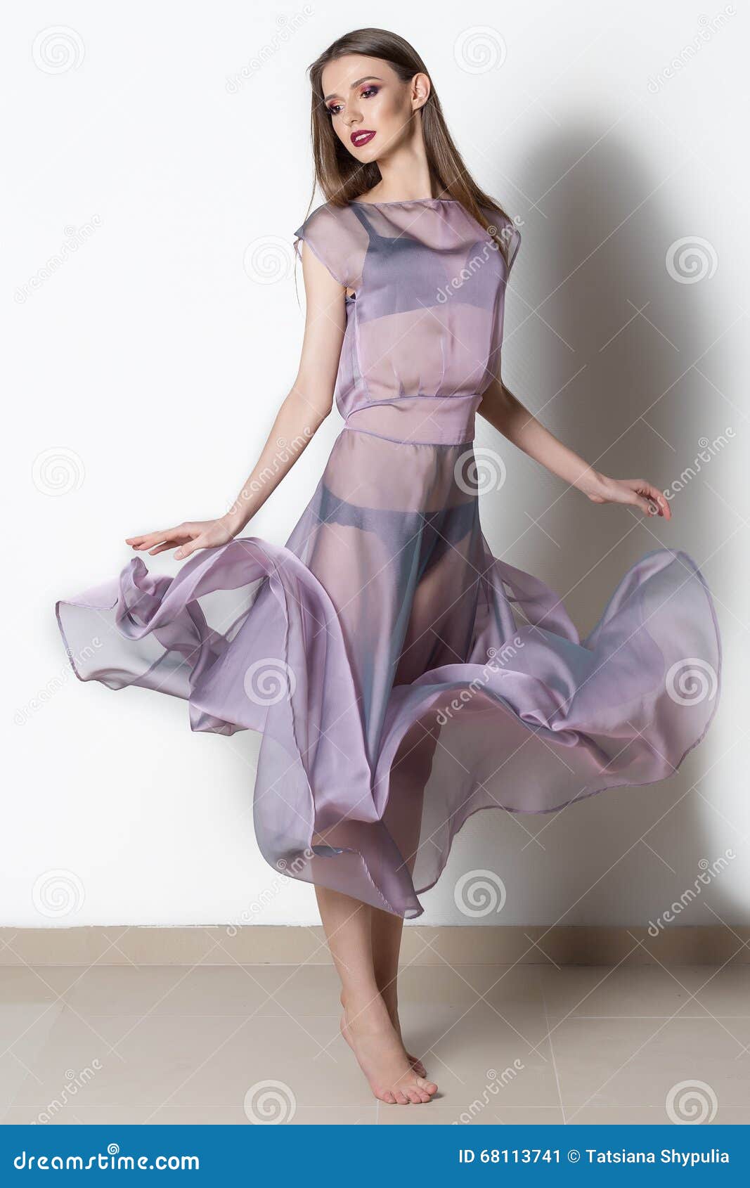 Fashion Woman Fluttering Transparent Dress Stock Photos - Free