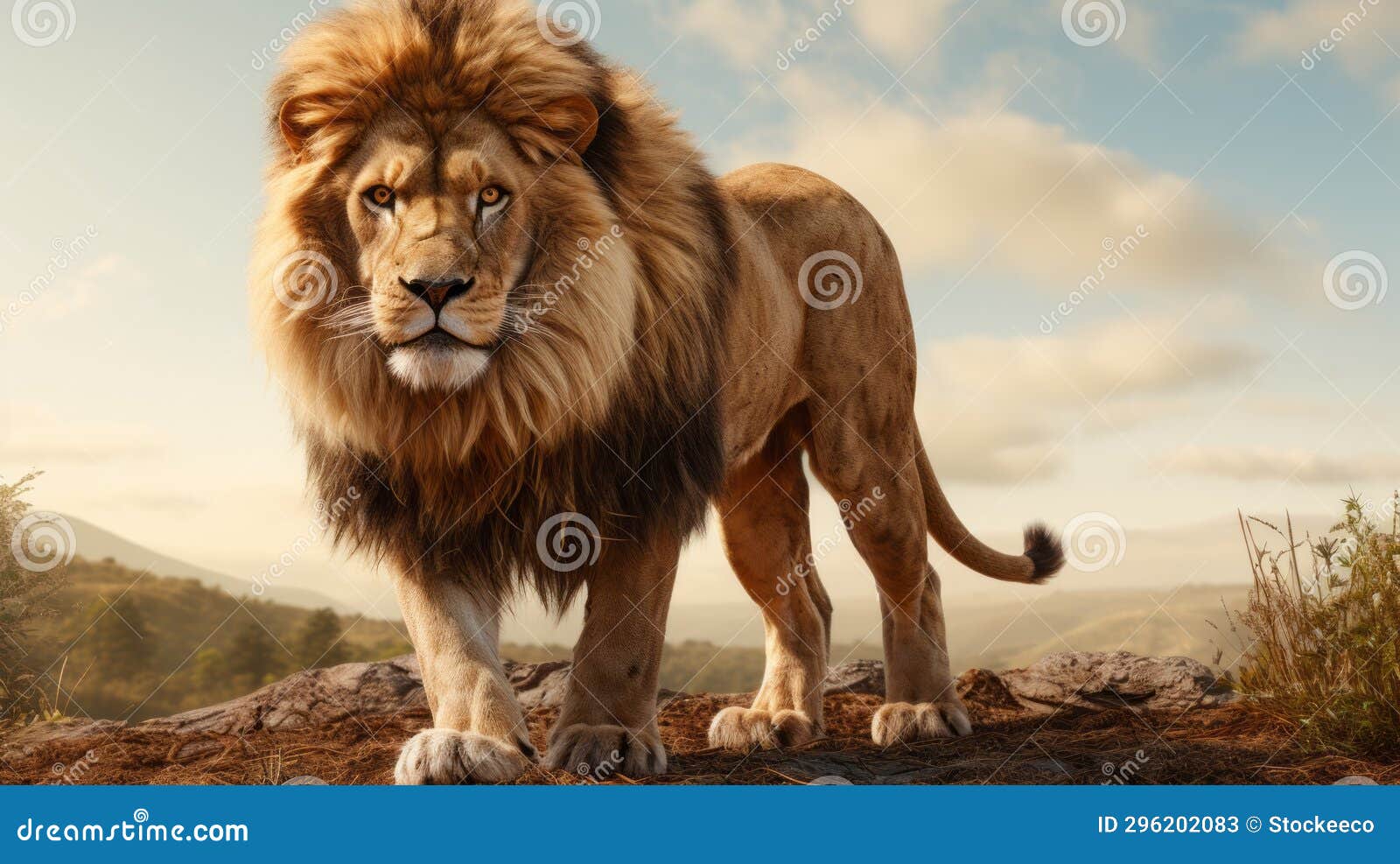fantastic lion: a majestic creature standing alone on a mountain edge