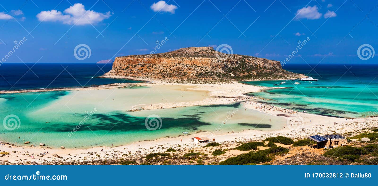 fantastic panorama of balos lagoon and gramvousa island on crete, greece. cap tigani in the center. balos beach on crete island,