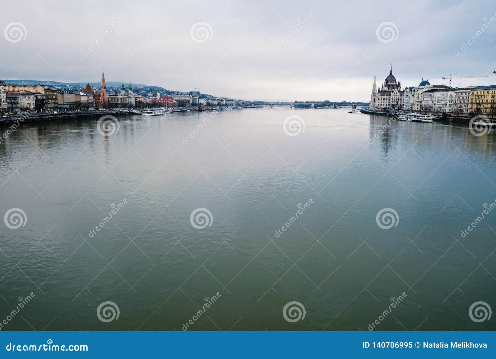 Fantastic Panoramic View of Danube River in Cloudy Weather Stock Image
