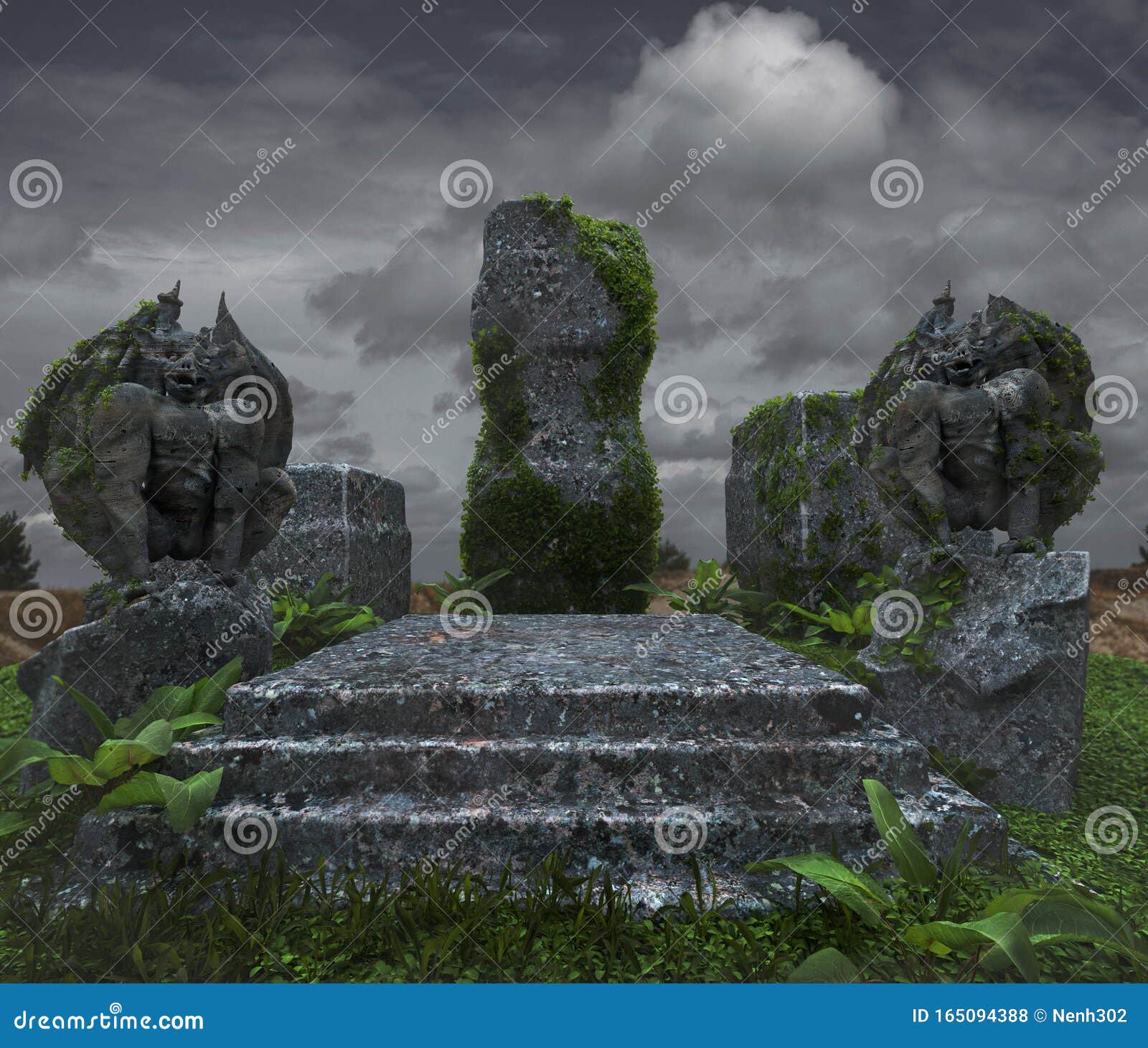 Fantasy Ancient Ruins From A Temple Background Image Stock Illustration Illustration Of Ruins Plants