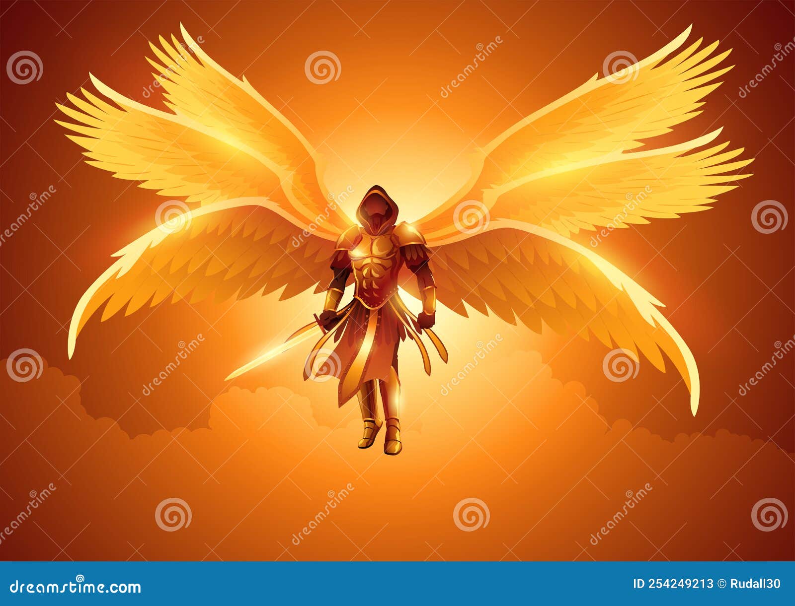 archangel with six wings holding a sword