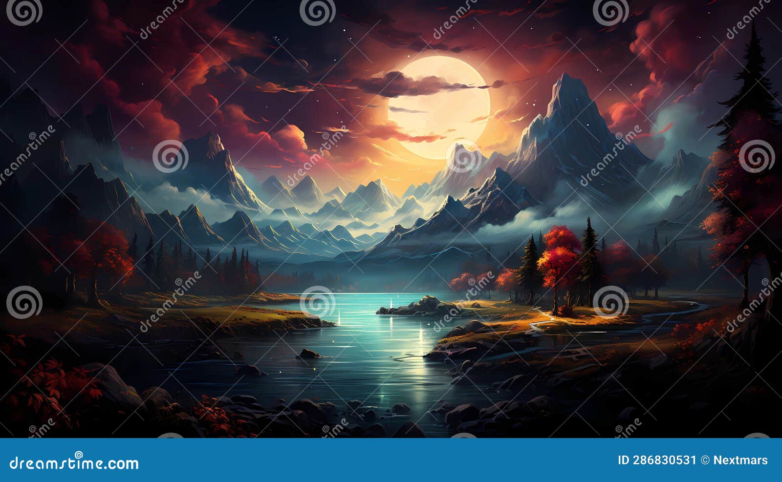 Beautiful Scene at the Foot of the Mountain. Stock Illustration ...