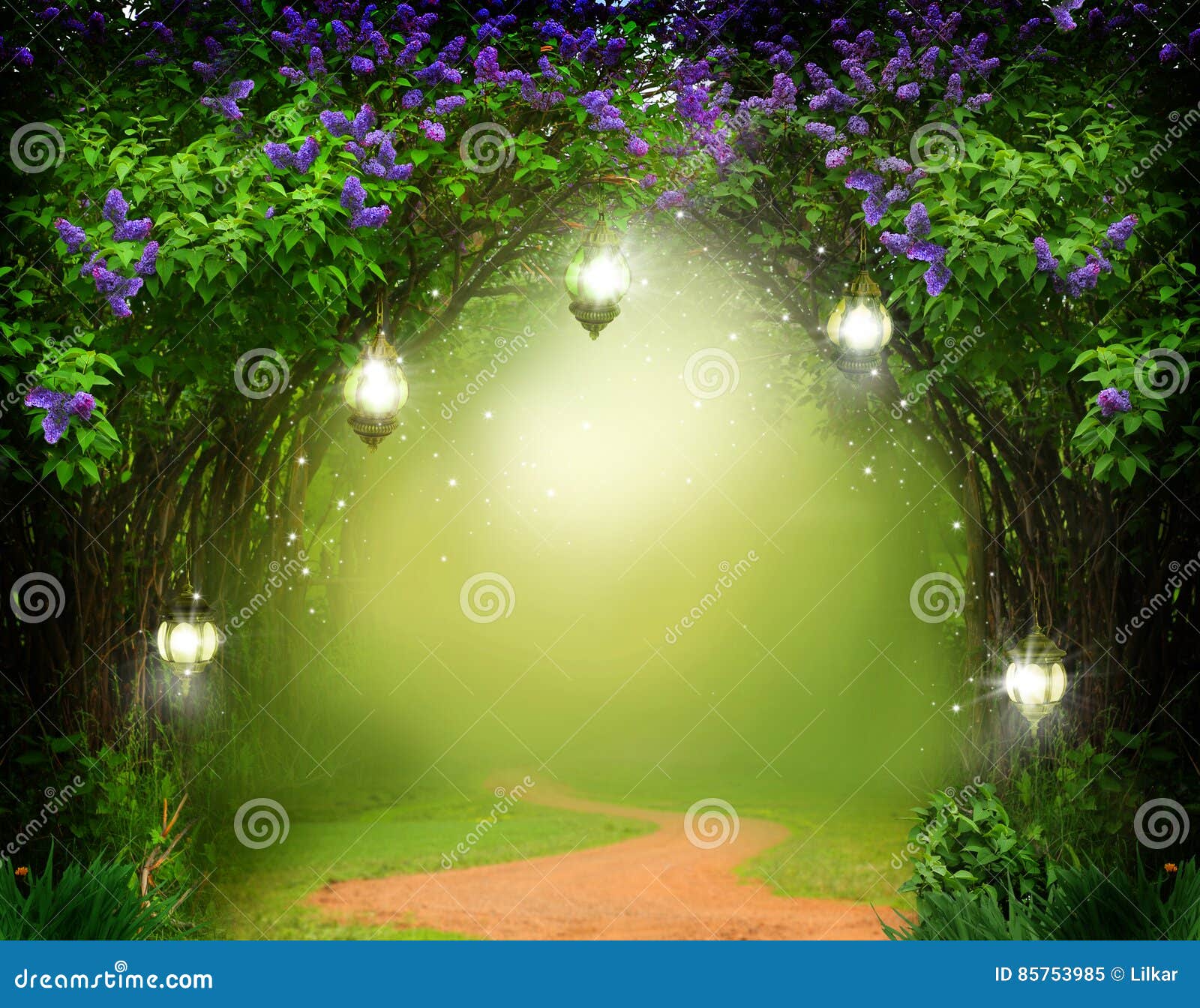 fantasy background . magic forest with road.
