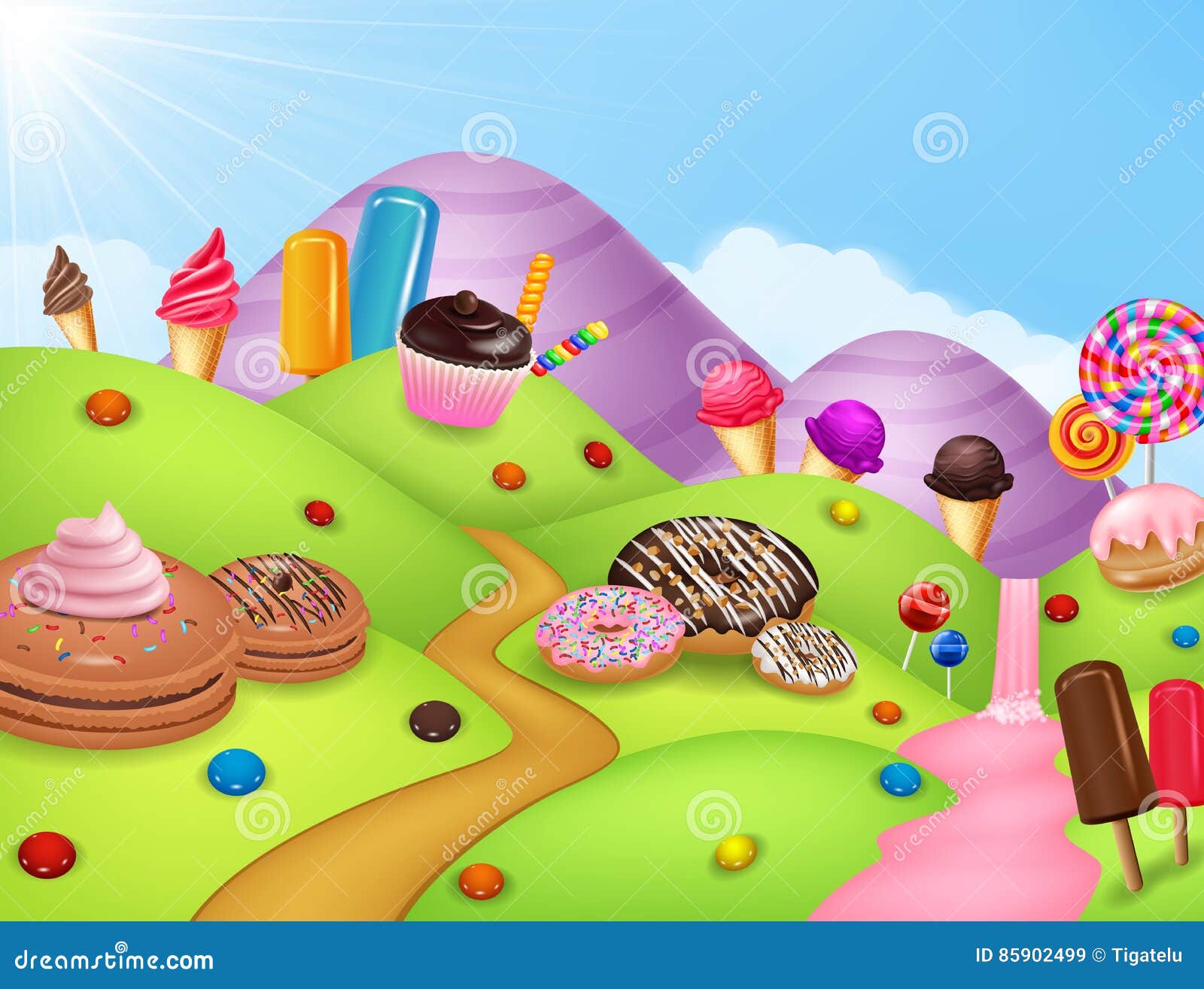 fantasy candyland with dessrts and sweets