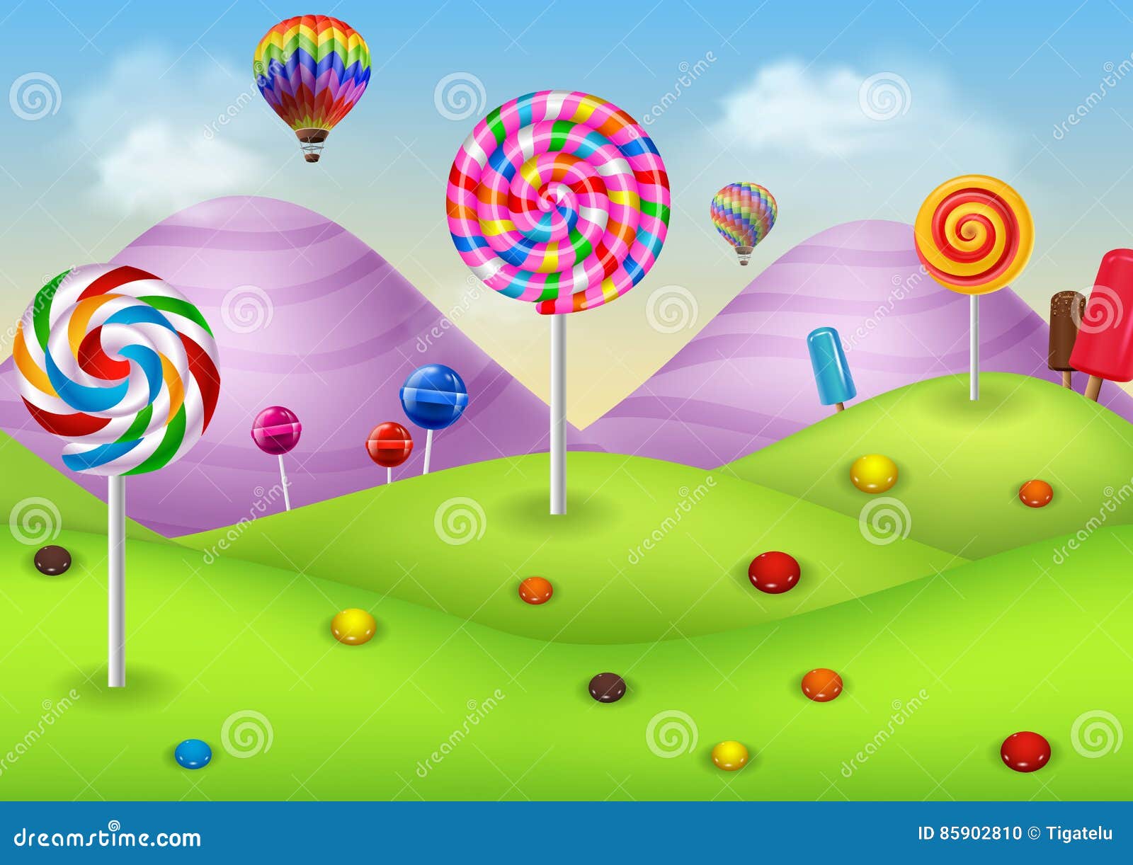 Fantasy Candyland with Dessrts and Sweets Stock Illustration