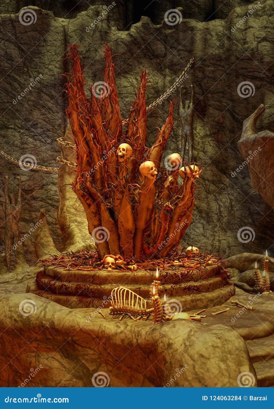 Closeup View of an Infernal Throne Full of Bones. Stock Illustration