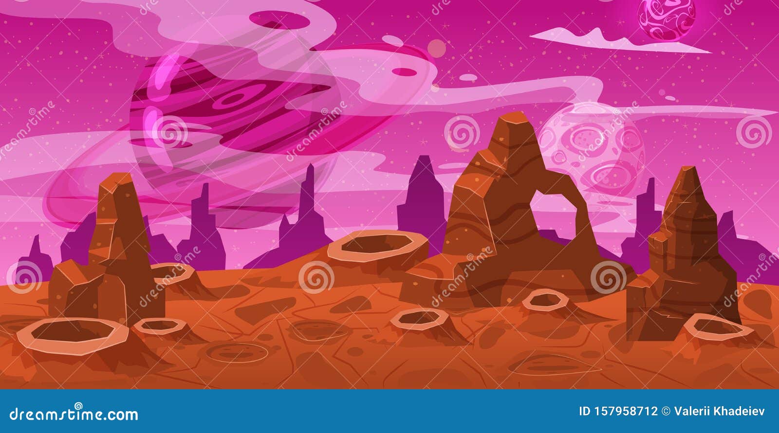 Fantasy Concept Space Cartoon Game Background. Fantastic Sci-fi Alien  Planet Landscape for a Space Arcade Game Level Stock Vector - Illustration  of game, ground: 157958712