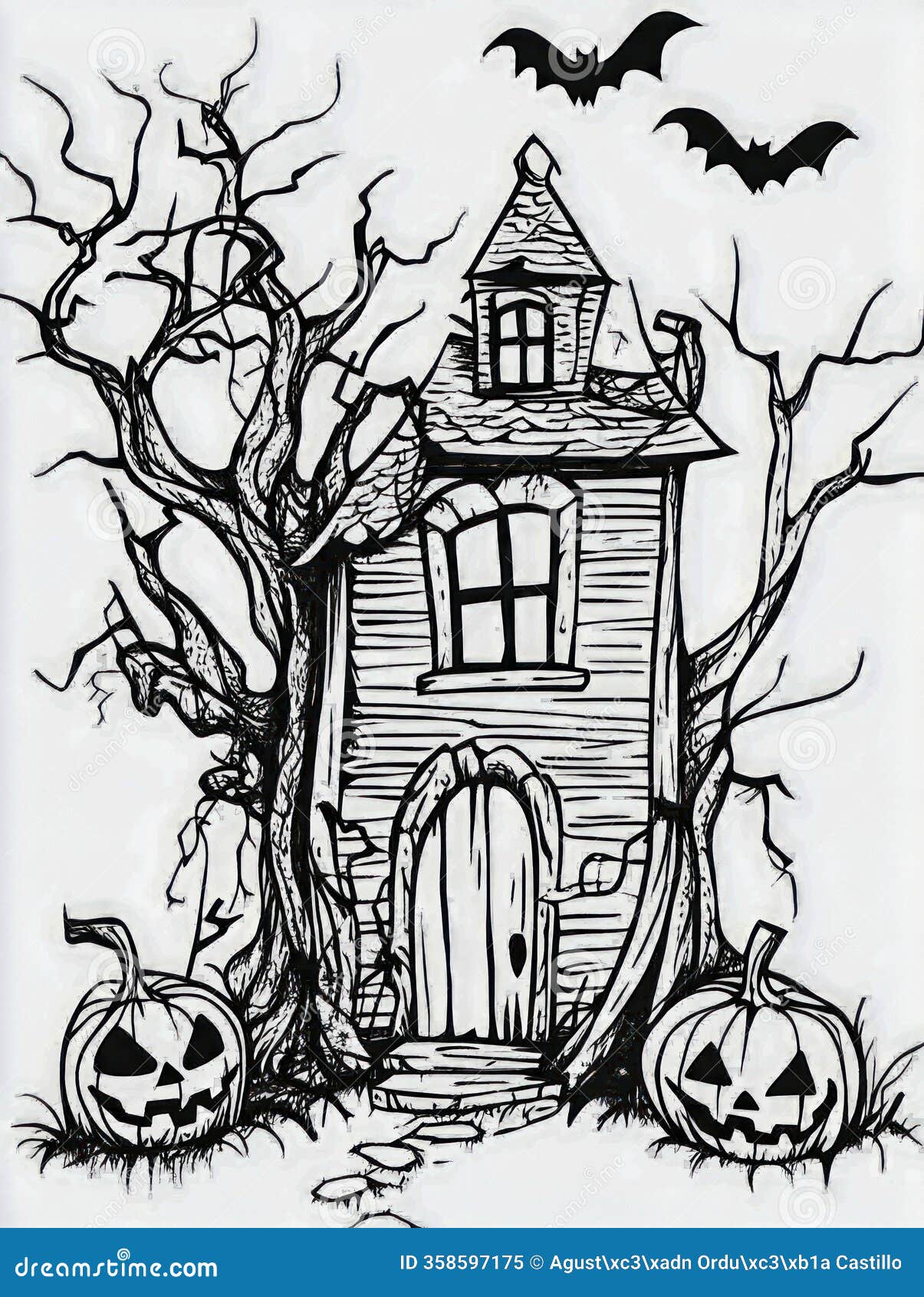 fantasy cottage with tower for coloring