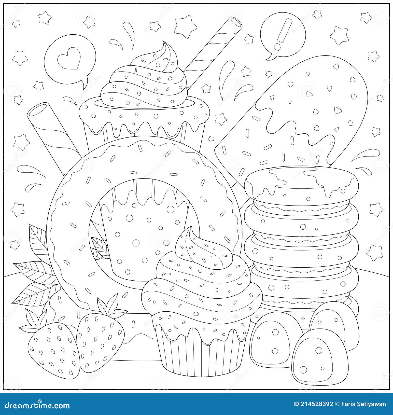 Fantasy Doughnut, Cake And Ice Cream With Marshmallow And Strawberry. Learning And Education ...