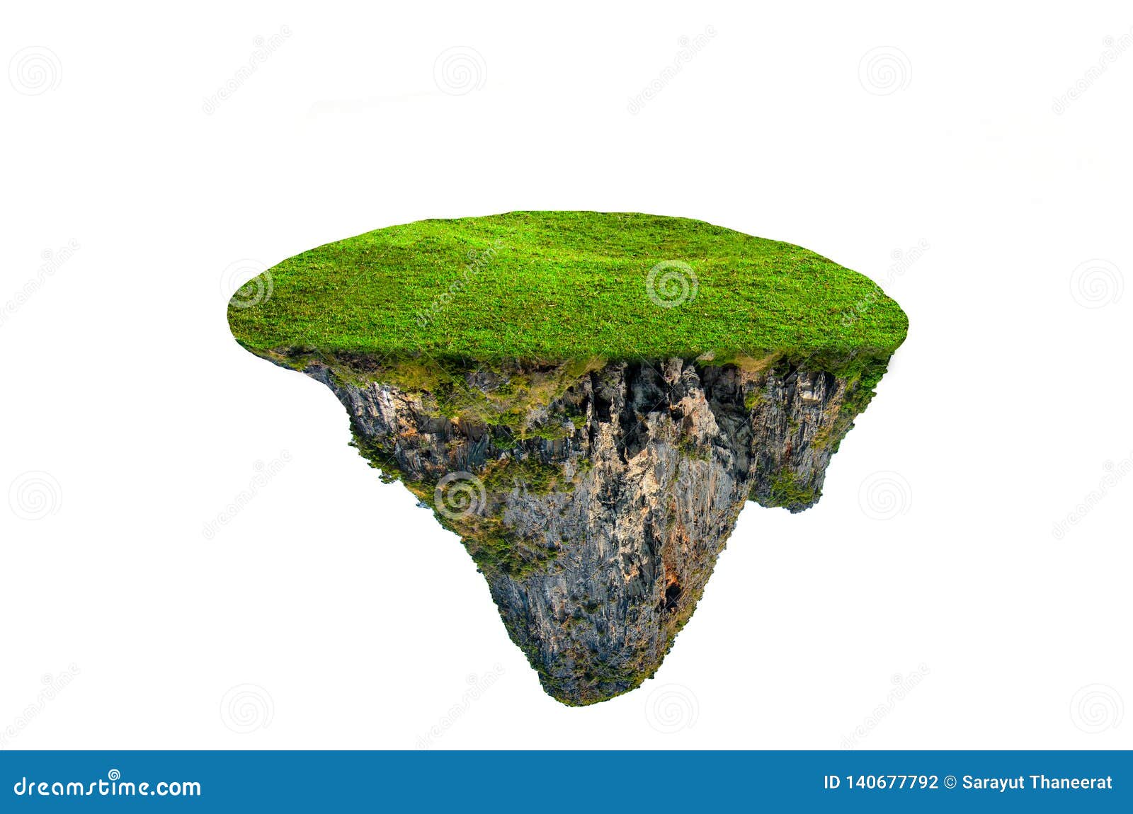 fantasy floating island with natural grass isolate