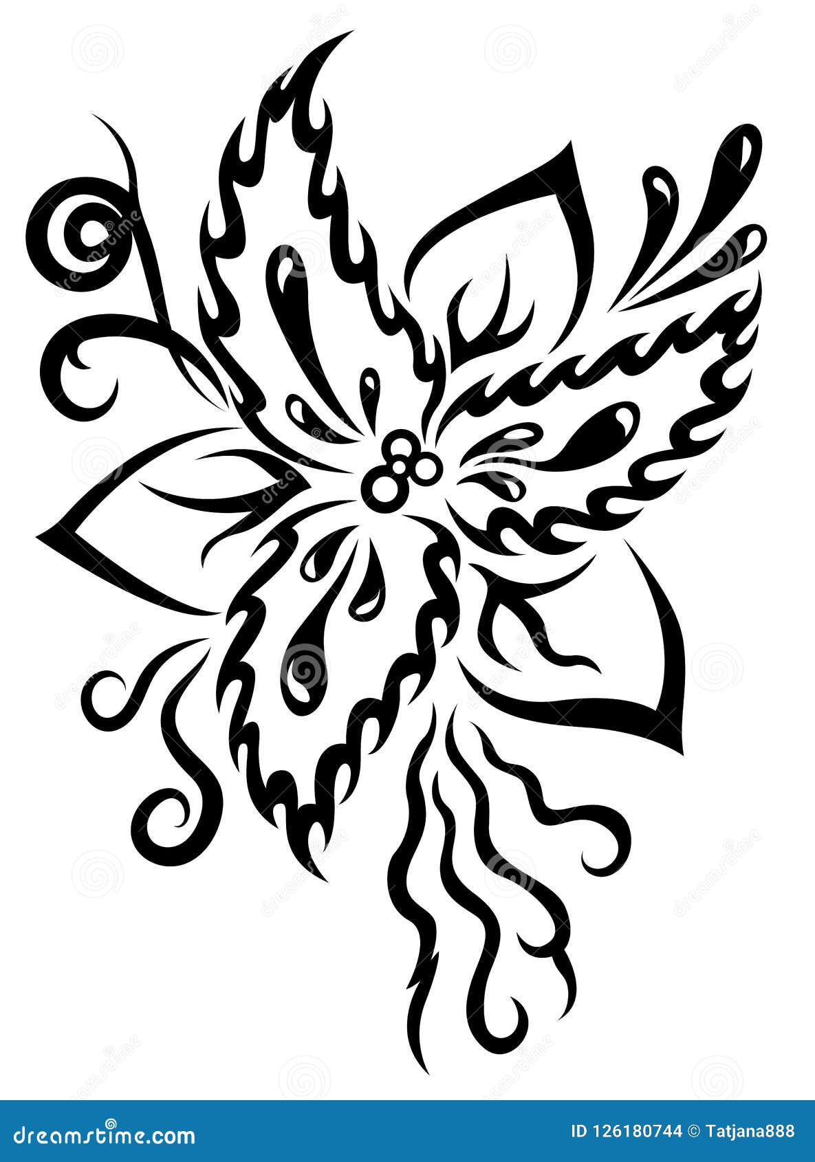 Fantasy Flower Black Tribal Tattoo Stock Illustration - Illustration of ...