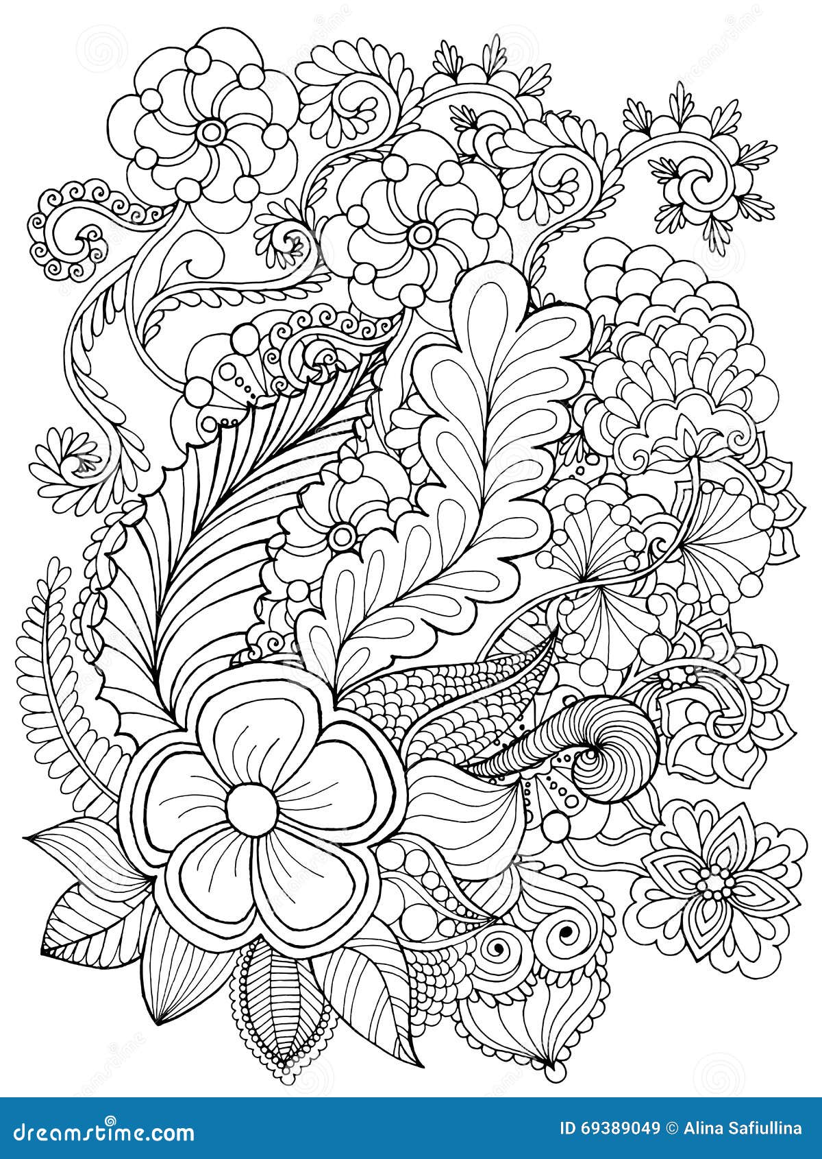 Fantasy Flowers Coloring Page. Stock Vector - Illustration of garden