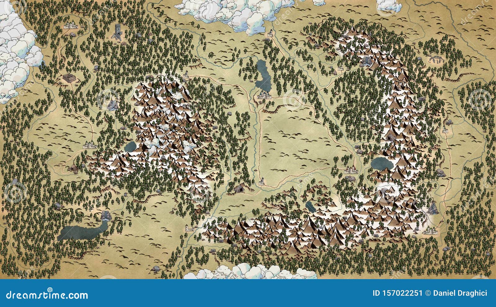 Fantasy Forest Map Drawing Stock Illustration. Illustration Of Game -  157022251