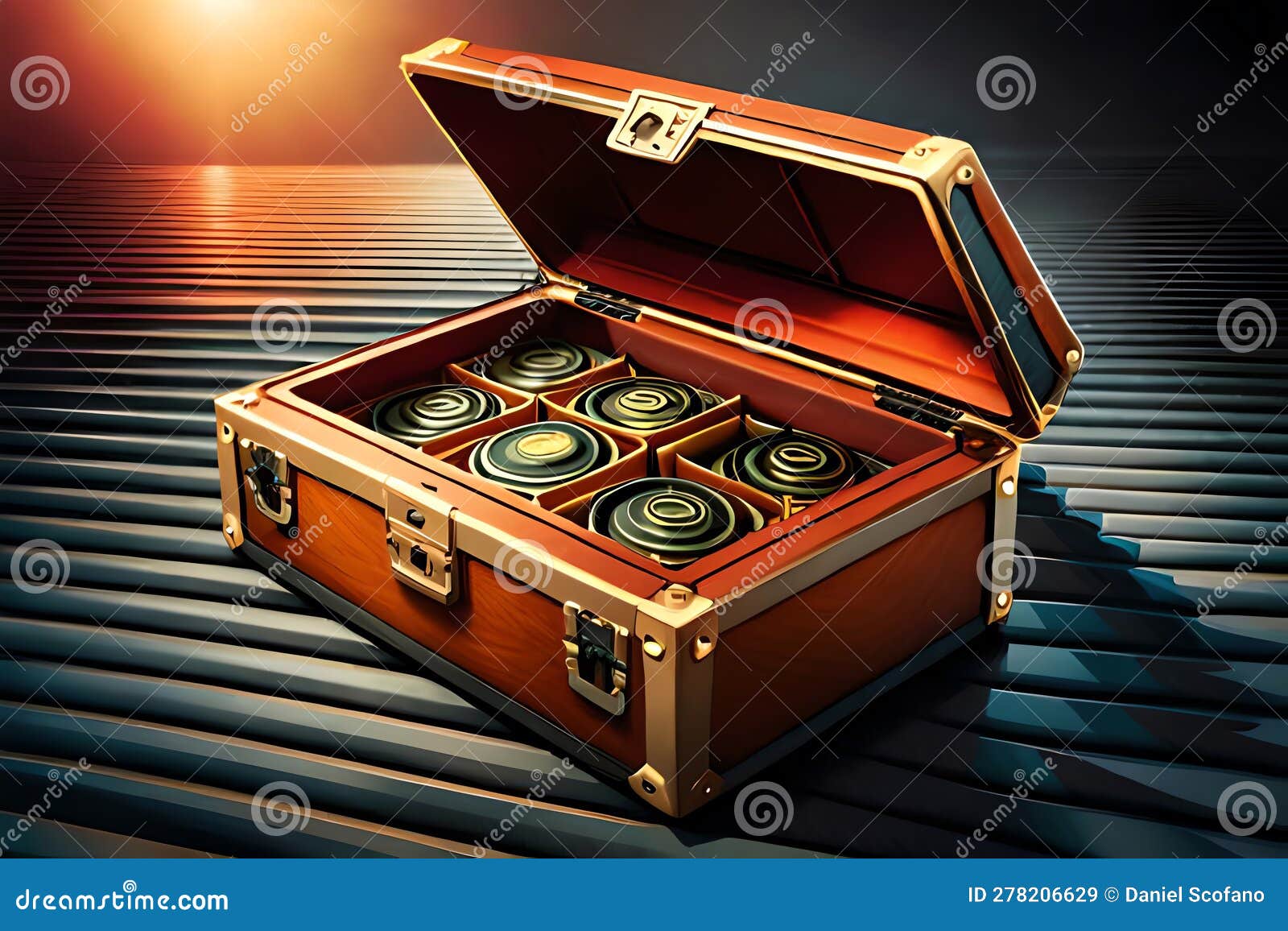 fantasy futuristic mystery loot box case opening up to reveal its surprise contents. 3d . generative ai