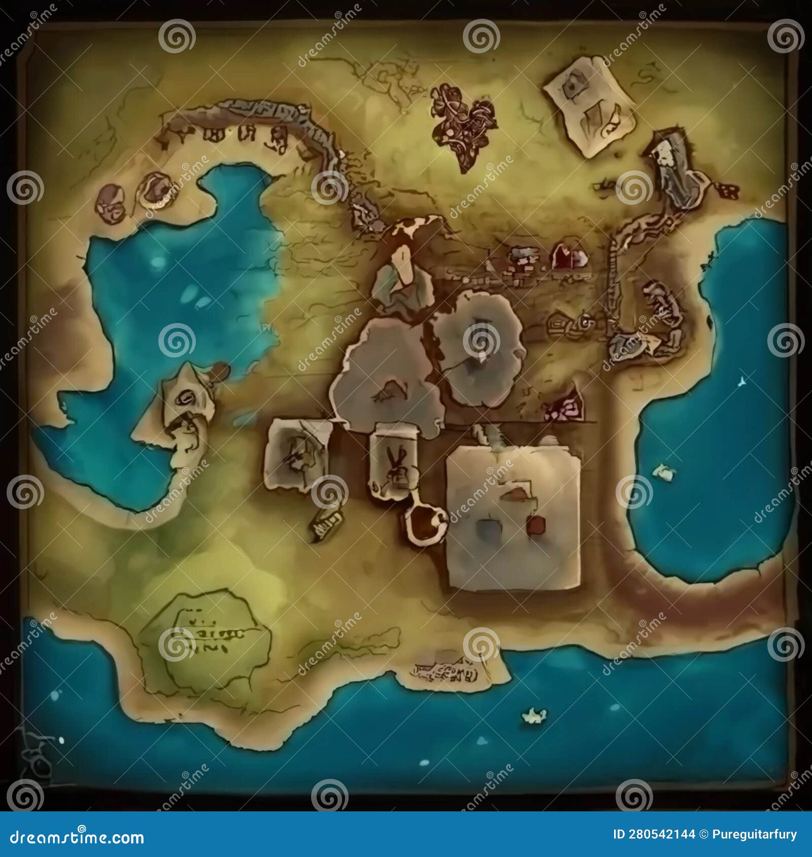 fantasy gaming map with ocean and seas
