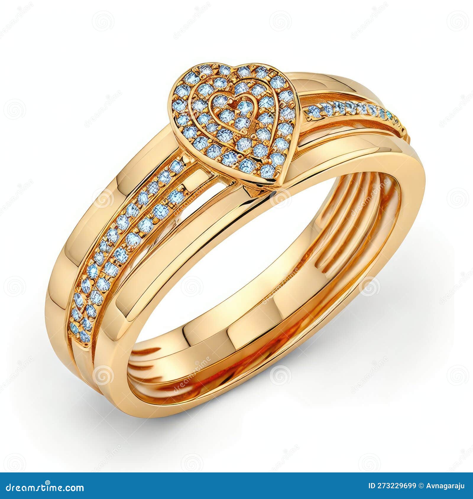 Fantasy Gold Ring with Diamond on White Background Stock Illustration