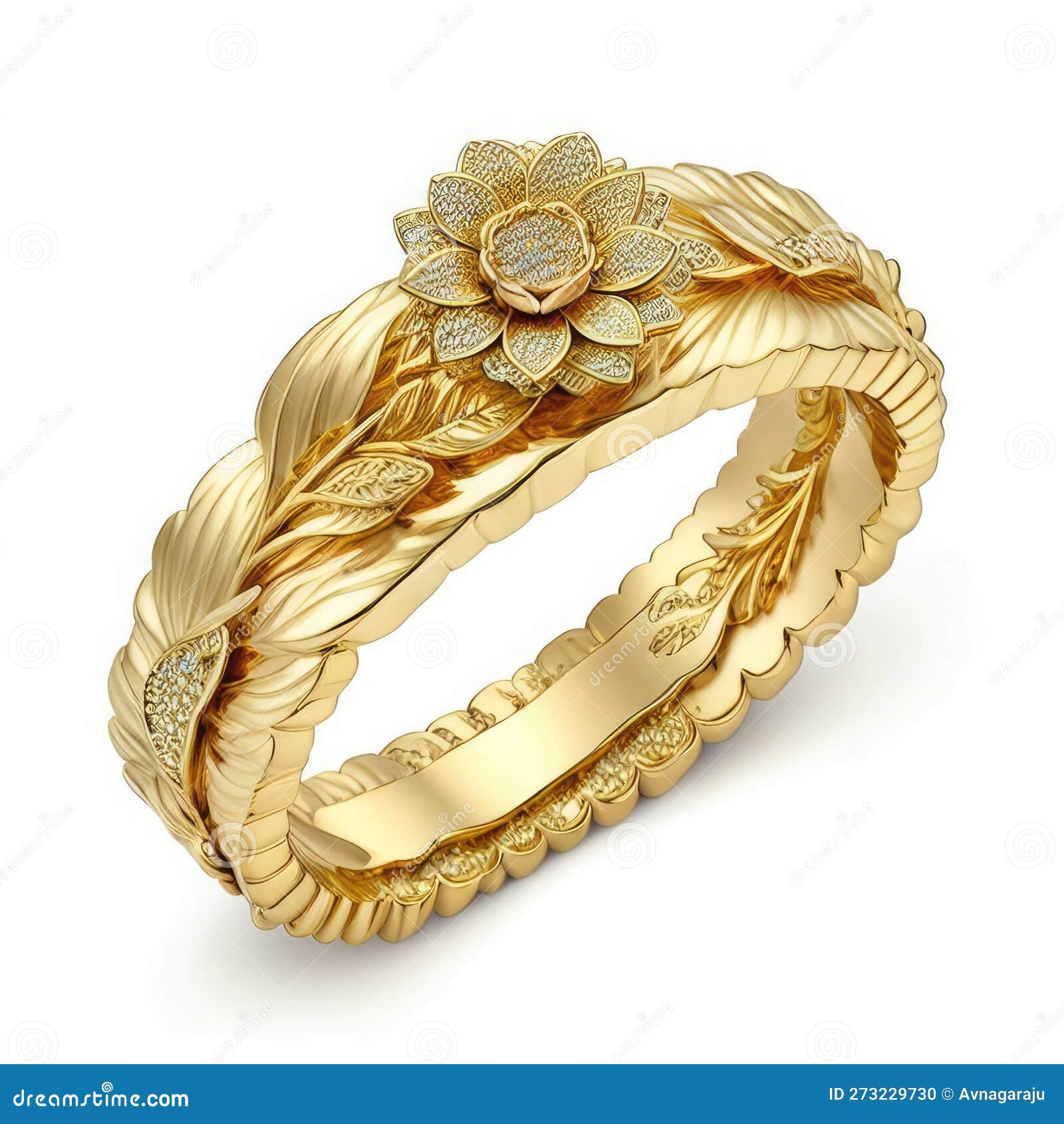 Fantasy Gold Ring with Diamond on White Background Stock Illustration