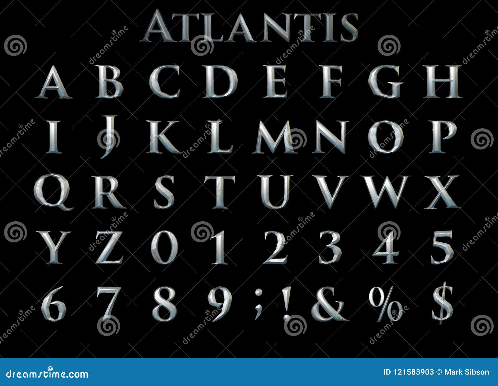 fantasy heavy metal `atlantis` alphabet - 3d .