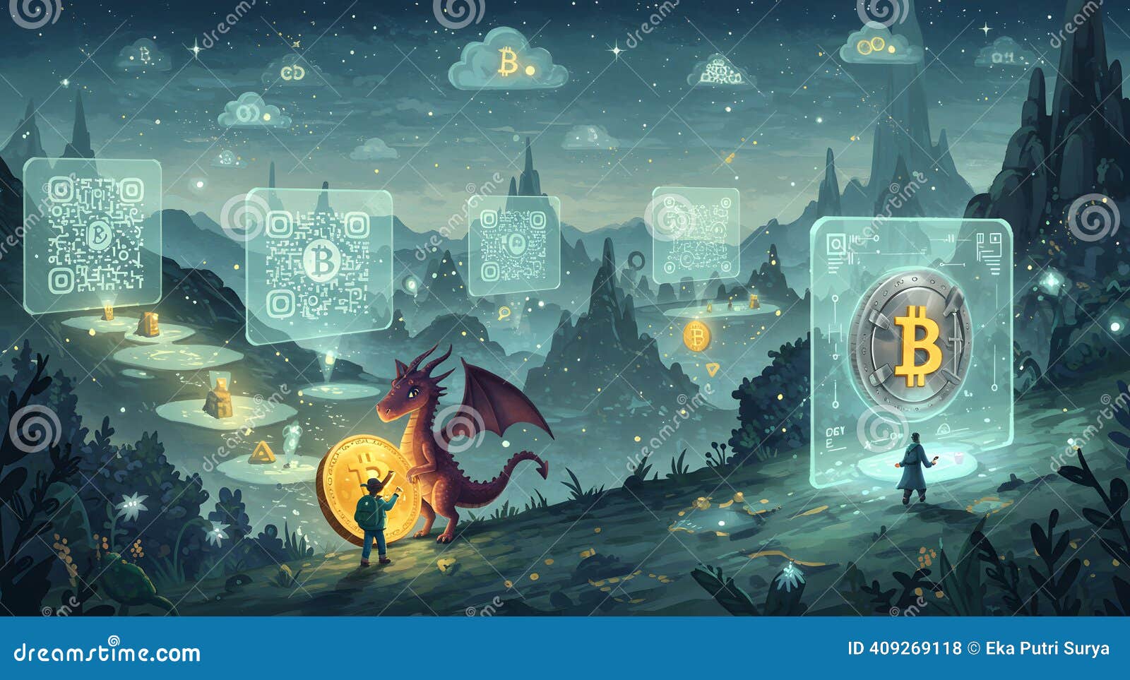 Cryptocurrency Fantasy: Exploring the Digital Gold Landscape Stock  Illustration - Illustration of future, money: 409269118