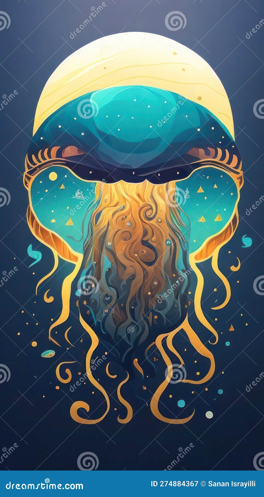 Fantasy Illustration of a Jellyfish in a Helmet. Vector Illustration