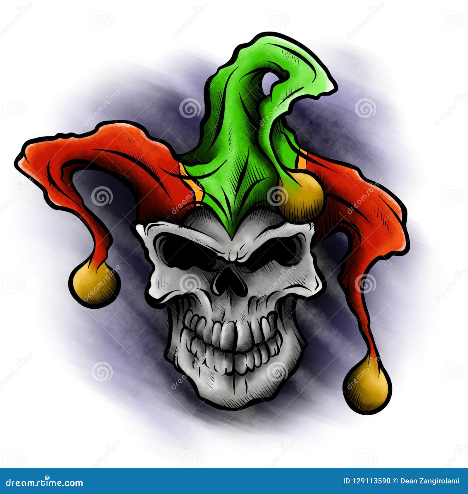 Fantasy Illustration of a Laughing Angry Joker Skull Wearing a Clown ...