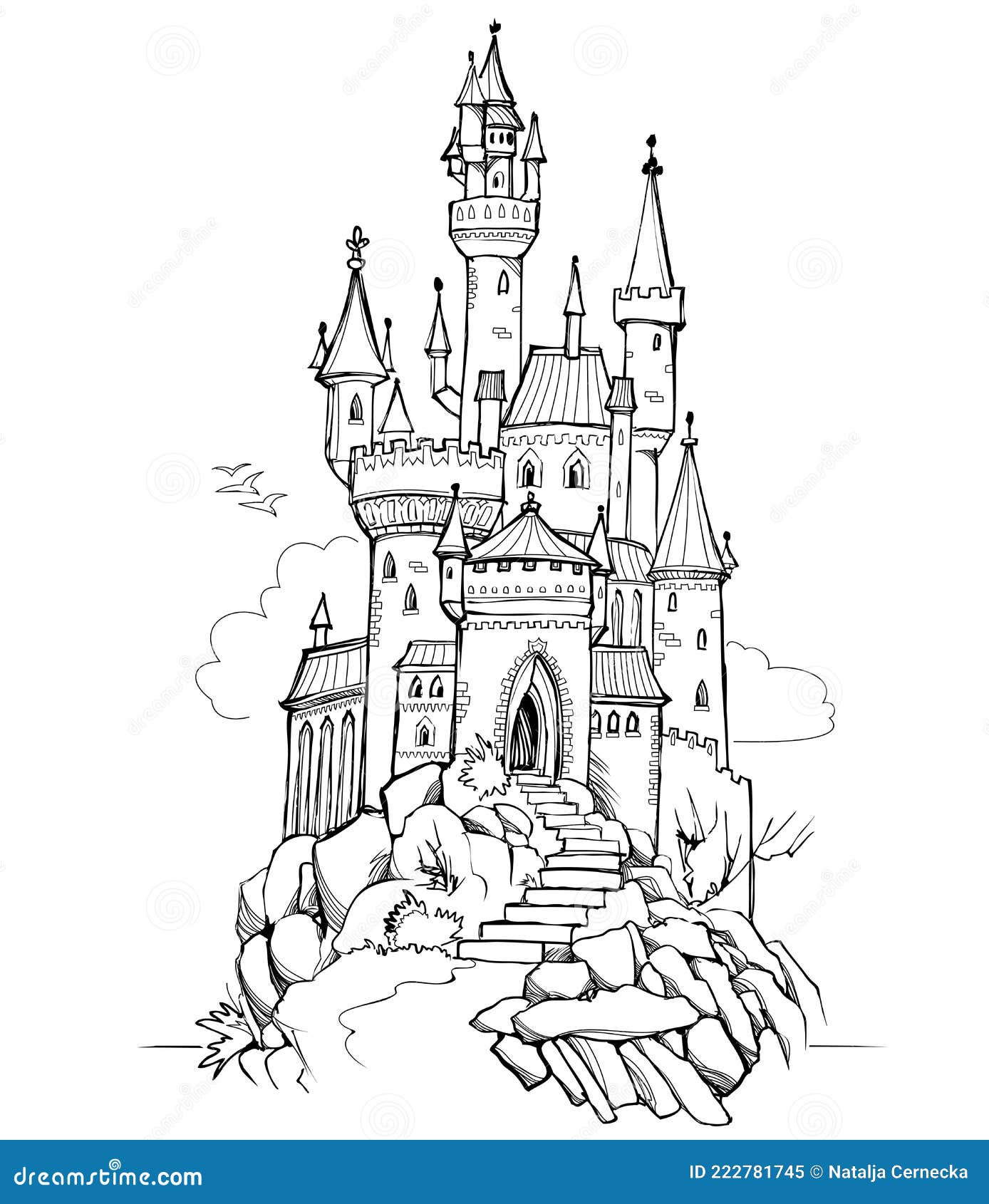 Premium AI Image | A drawing of a fantasy castle with a castle on top.