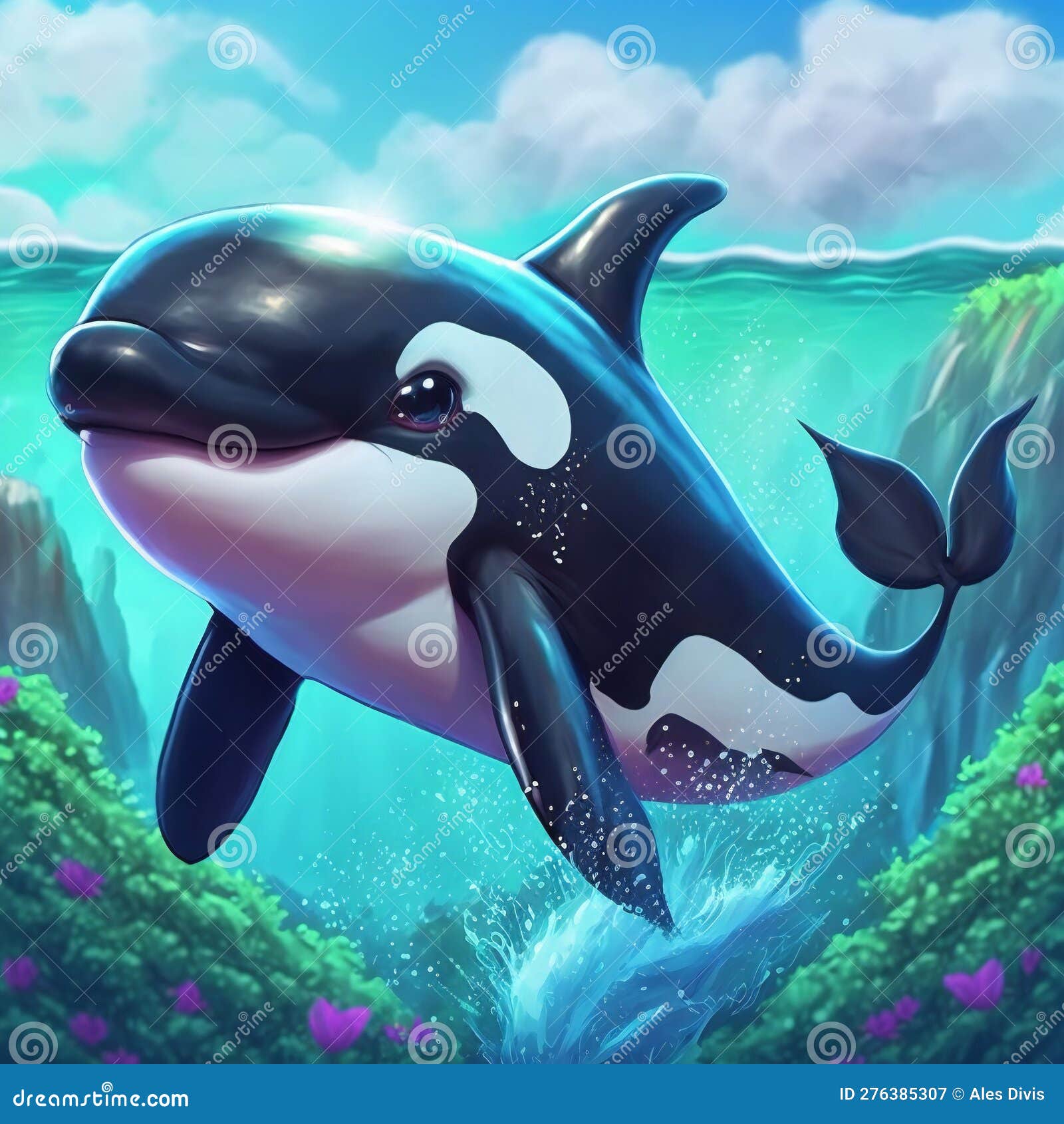 Fantasy Killer Whale from Fairy Tales Stock Illustration - Illustration