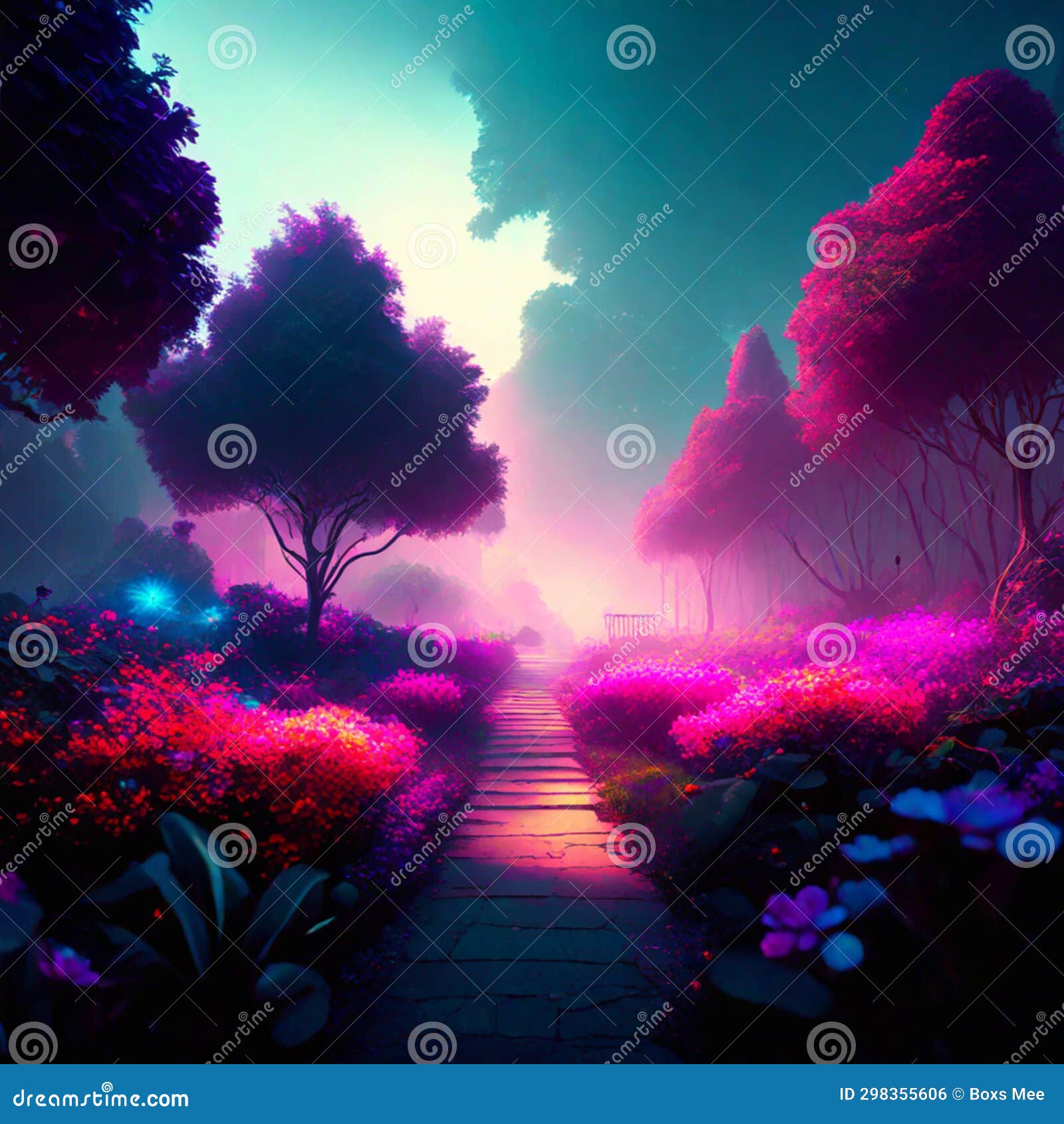 Fantasy Landscape with Pathway in the Park. 3d Rendering Stock ...