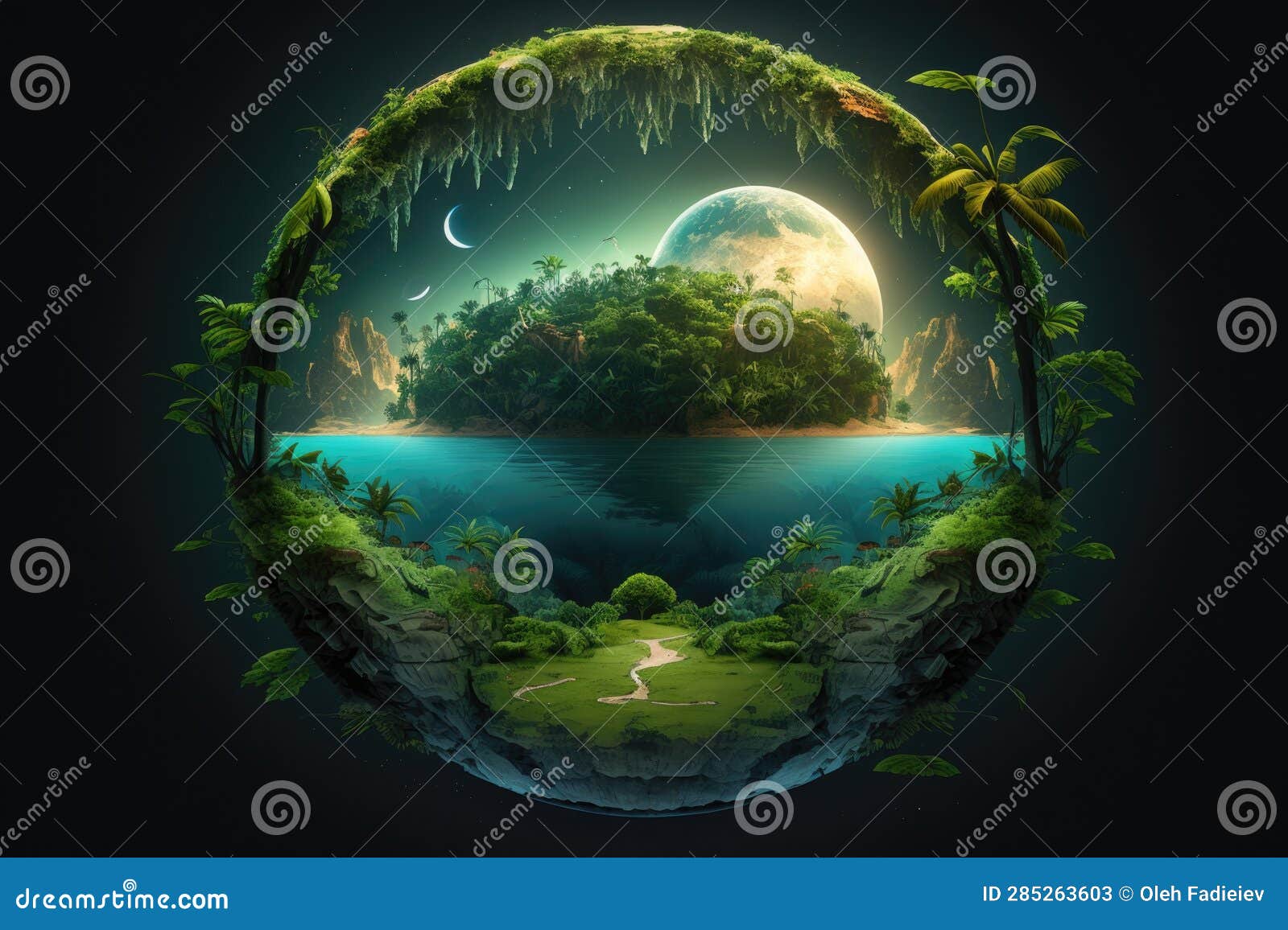 fantasy landscape with planet and forest