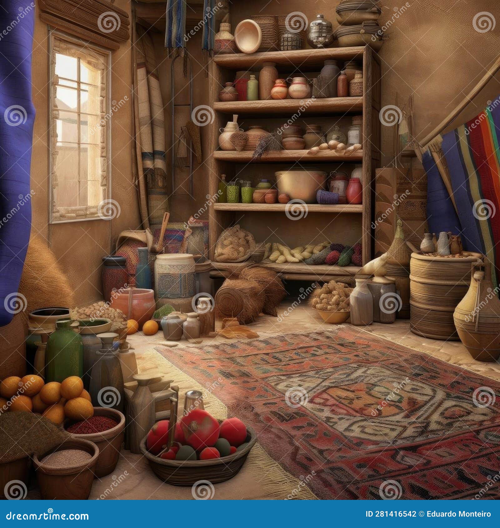 A Fantasy Medieval Room with Kitchen Utensils Stock Illustration Illustration of interior