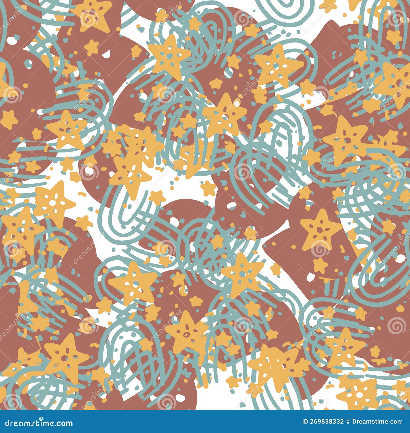 Fantasy Messy Freehand Doodle Geometric Shapes Seamless Pattern